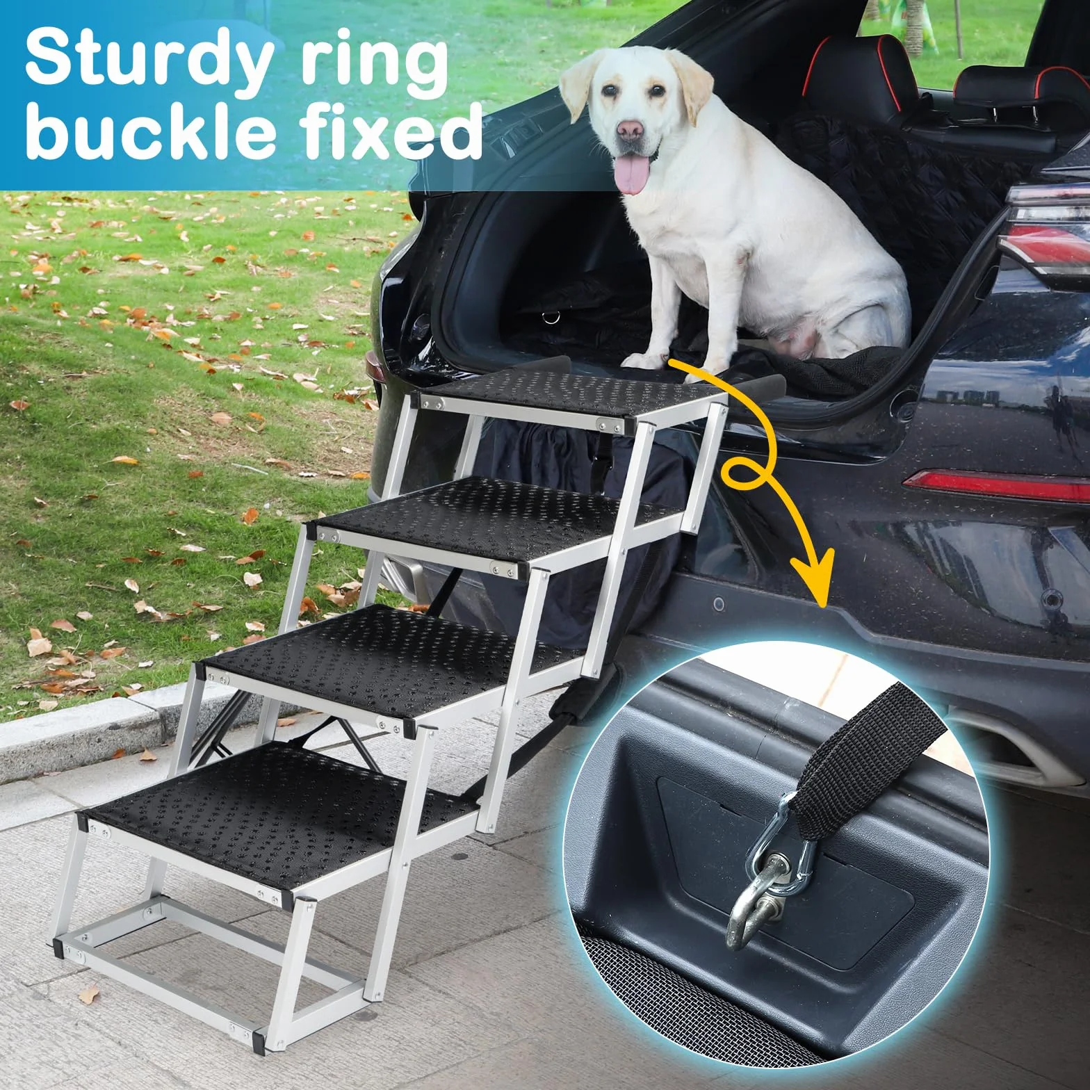 Uross Escalier pour Chien pour Voiture 4 Marches - Rampe d'accès Pliable pour Voiture et SUV, Rampe d'accès en Aluminium pour Grands Chiens, Escalier Télescopique pour Camion, Lit Haut