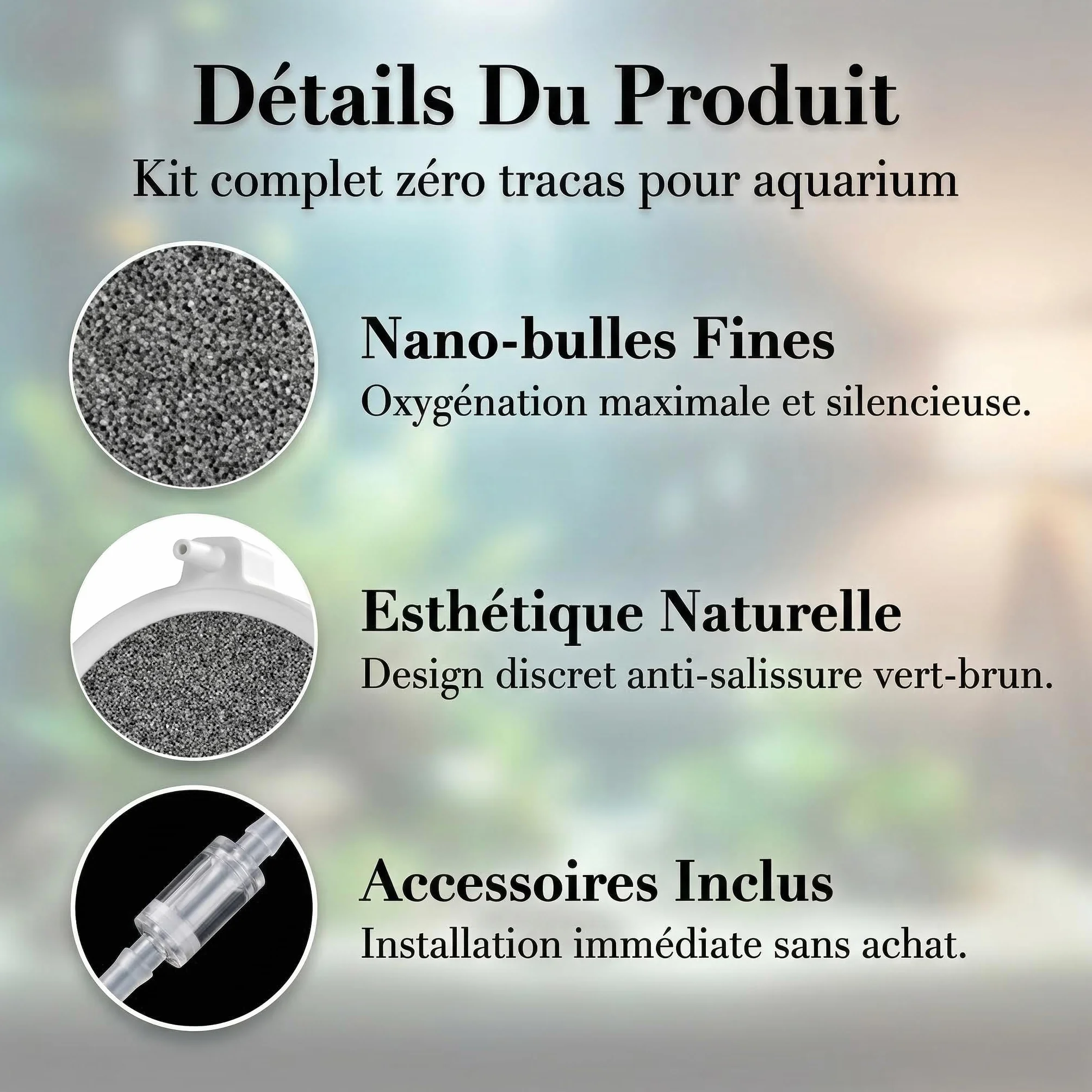 Diffuseur d'air Aquarium 6 pièces – Pierre à air Nano Bulles Fines Silencieux – Kit avec Tuyau 2 m, Clapet Anti-Retour, Valve Réglable