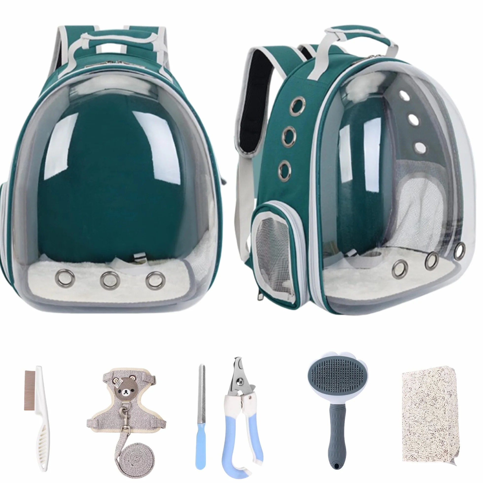 Sac à Dos pour Chat Bulle de YoiQi-Un Sac à Dos pour Animaux de Compagnie en Forme de Cabine Spatiale Transparente-Est Fourni avec 5 Accessoires pour Prendre Soin du Chat (Verte)