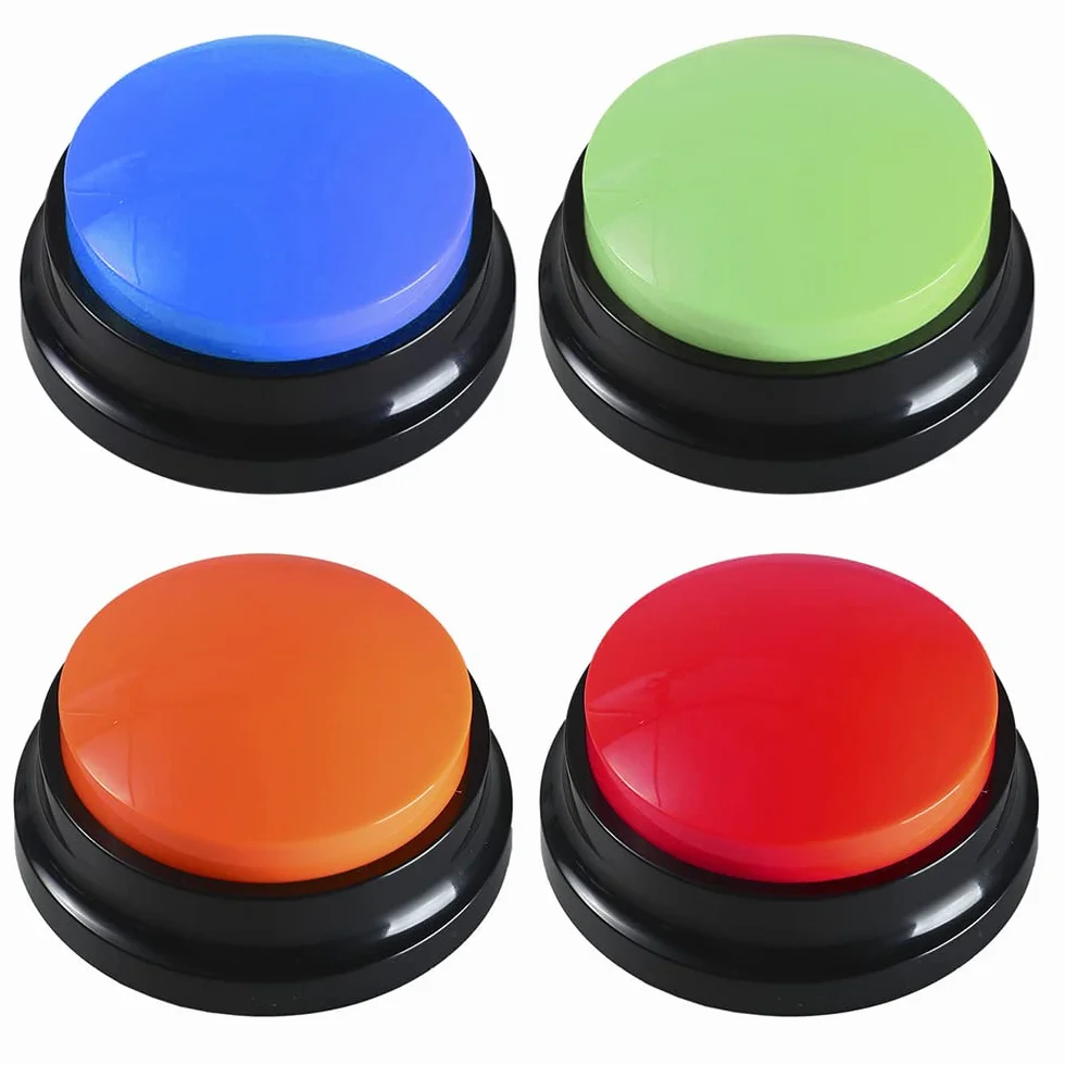 Buzzer Enregistrable Voix, Lot de 4 Buzzer Enregistrable, Bouton Parlant Enregistrable, Bouton Chien Communication, pour lEntraînement au Animaux Communication Enregistrée