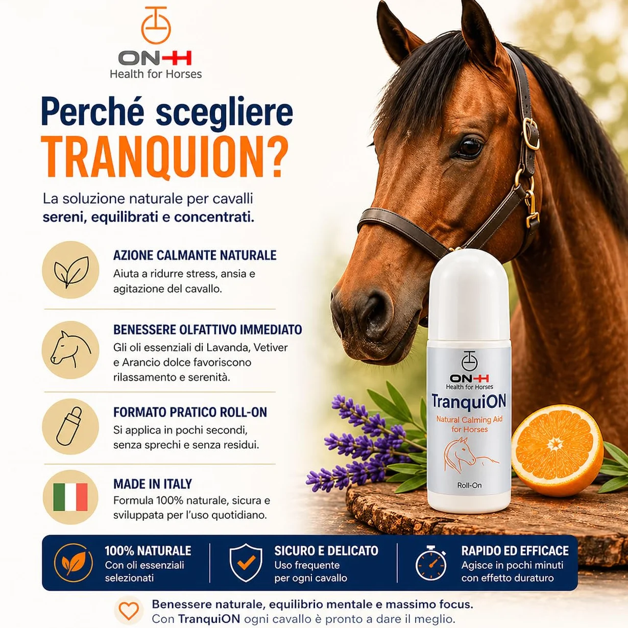 ON-H TranquiON Roll-On pour Chevaux | Gel Apaisant Naturel | Application Localisée Roll-On | Idéal avant Transport, Compétition et Entraînement | Apaisant sans Sédation | Usage Quotidien
