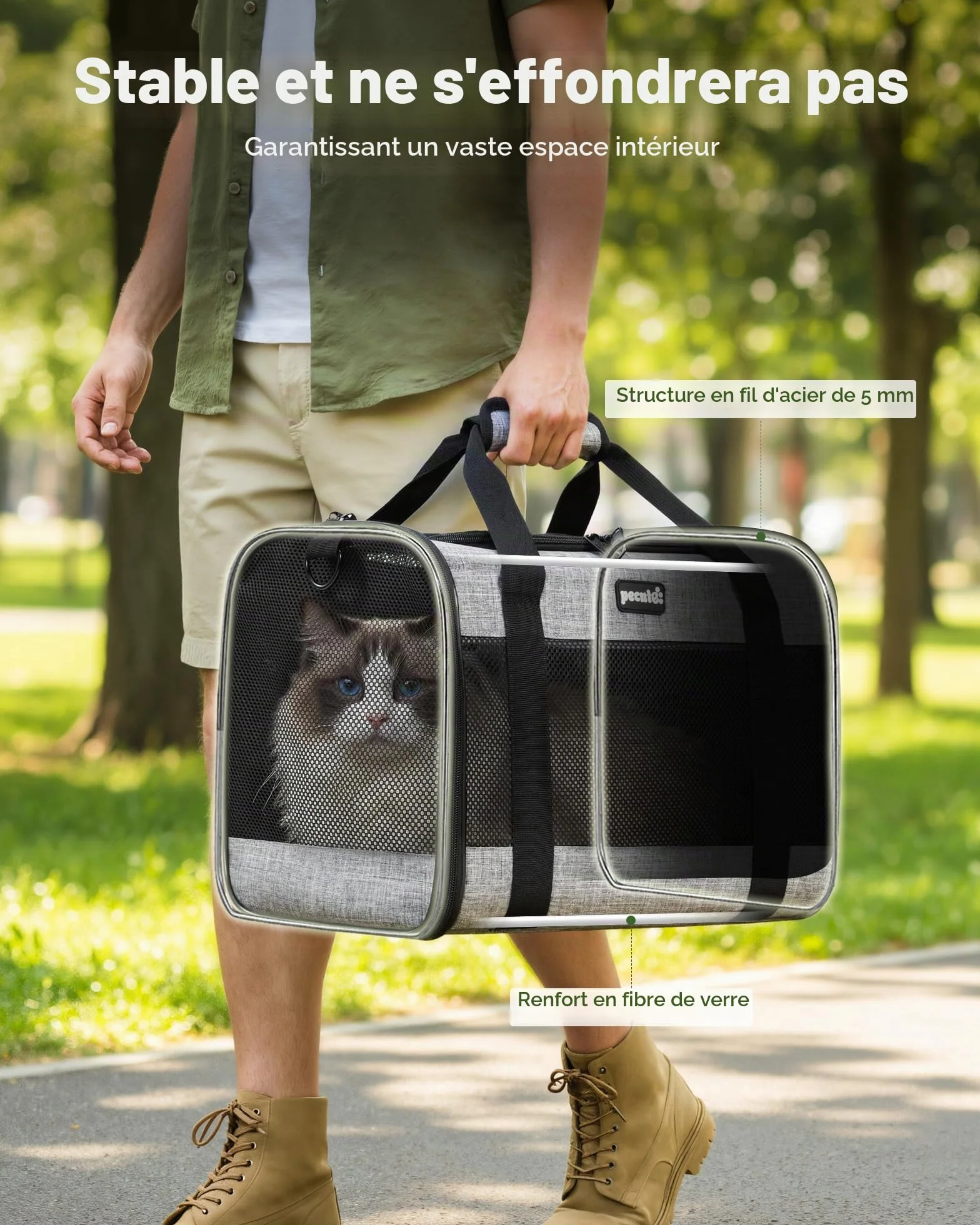 Pecute Sac de Transport pour Chat, Sac à Dos Portable pour Chiens Voyage avec Mangeoire Pliable, Tissu Maille Respirant