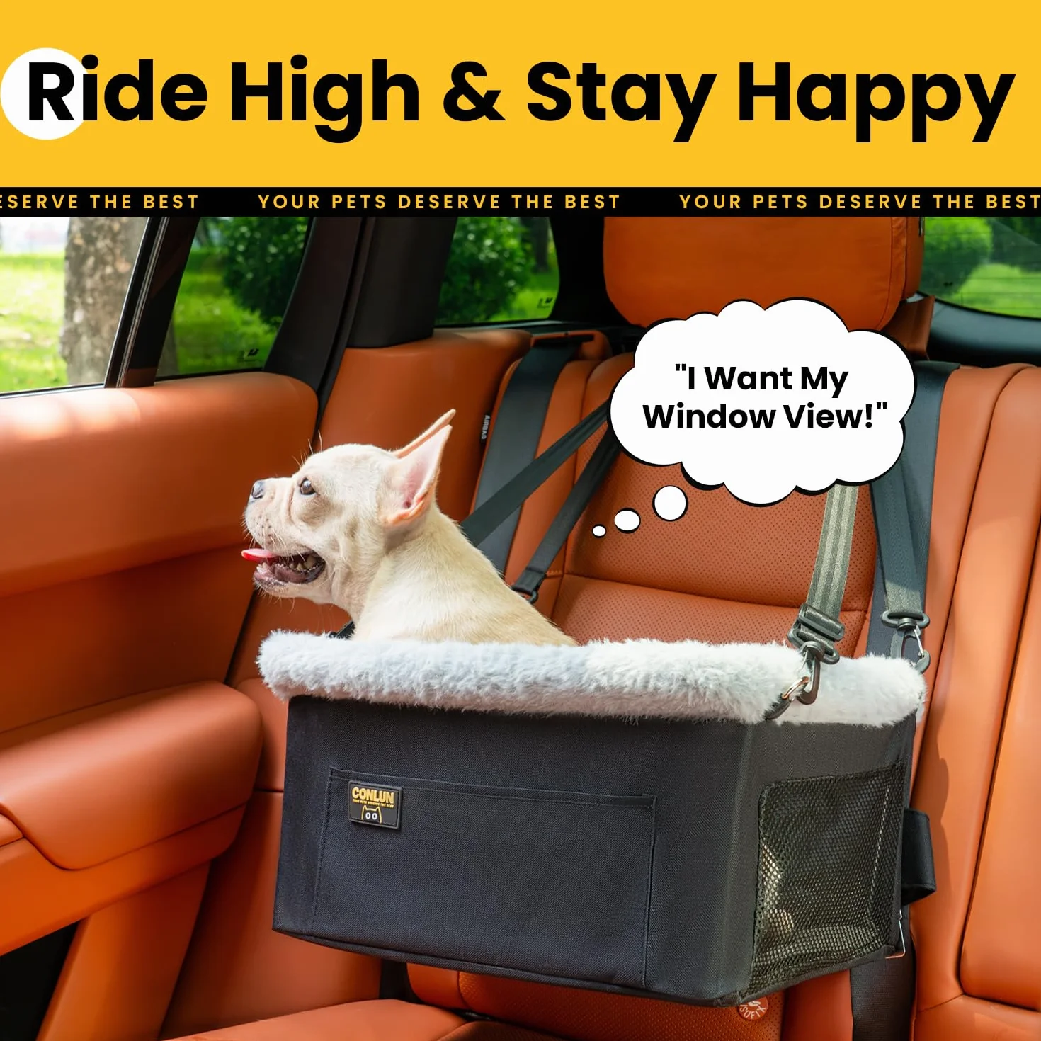 Conlun Siège Auto pour Chien de Petite Taille et Chat, Panier Chien Voiture avec Structure en Acier Renforcé, Transport Chien Voiture Imperméable avec Laisse de Sécurité, Jusqu'à 9 kg (40x33x22 cm)