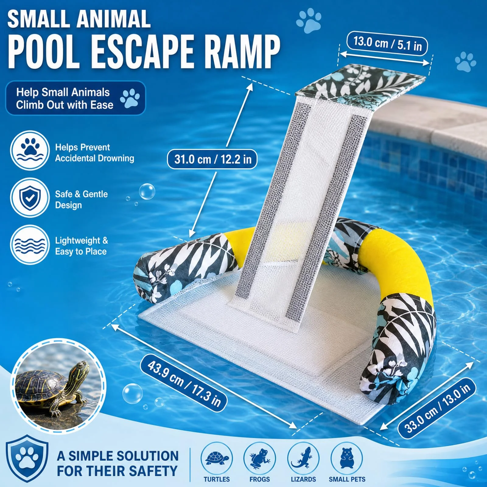 Rampe de Canard pour Piscine, Rampe d'Évacuation Animaux, Maille et Écumoire Feuilles Double Fonction