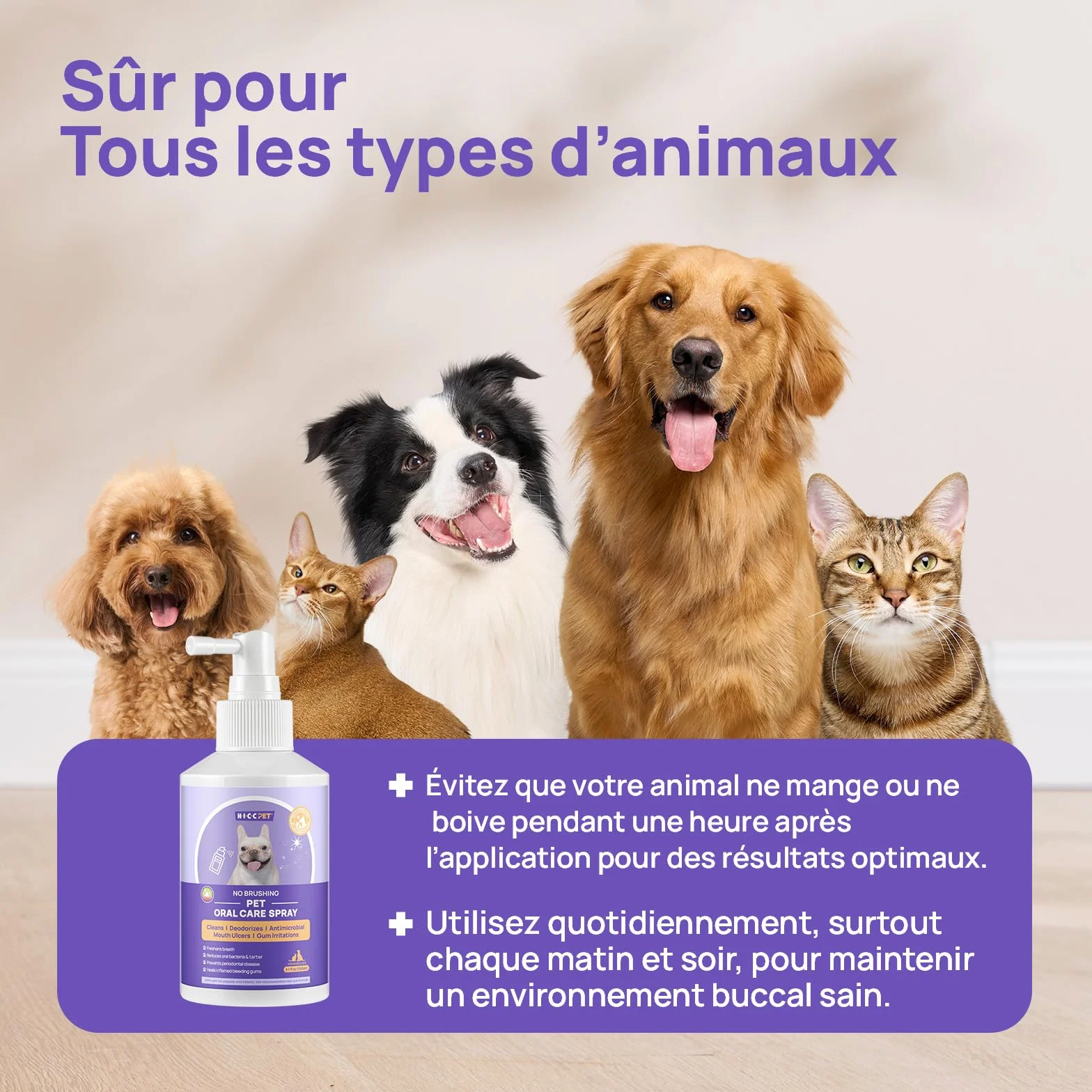 HICC PET Spray buccal pour Chiens & Chats 150 ML Contre la Mauvaise haleine sans brossage