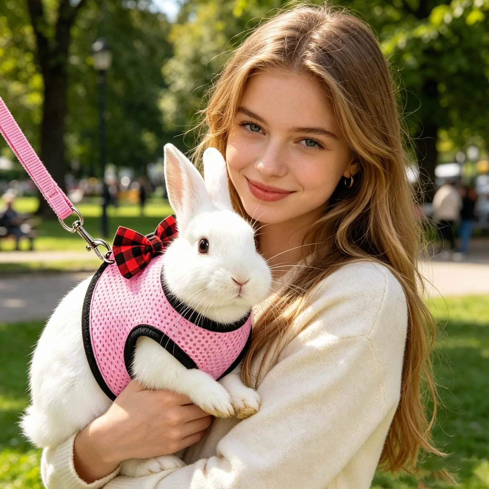 Harnais Pour Lapin Avec Nœud Rose Et Laisse, Harnais Lapin Doux Avec Laisse, Harnais Pour Lapin Avec Laisse Pour Petits Animaux, Accessoire