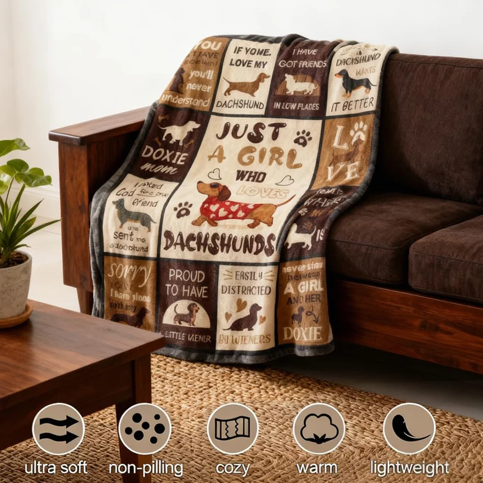Cadeau Teckel Flanelle Lavable 130 x 100 cm pour Maison Bureau Chambre