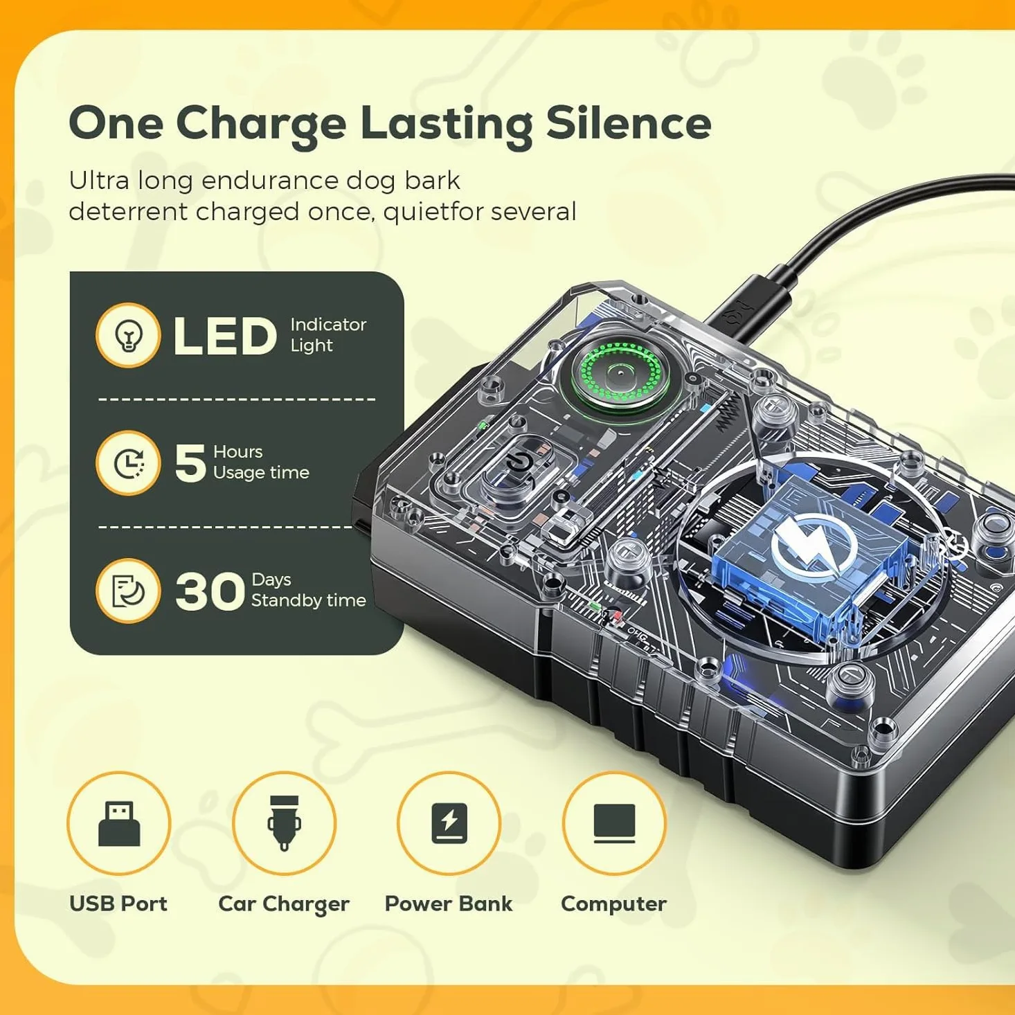 Portatif Anti Aboiement Chien,26 Pieds Rechargeable Dispositif Anti Aboiement Chien,Ultrasons Anti Aboiement pour Chien,repulsif chien ,Anti-aboiements Extérieur et Intérieur pour Petits Grands Chien