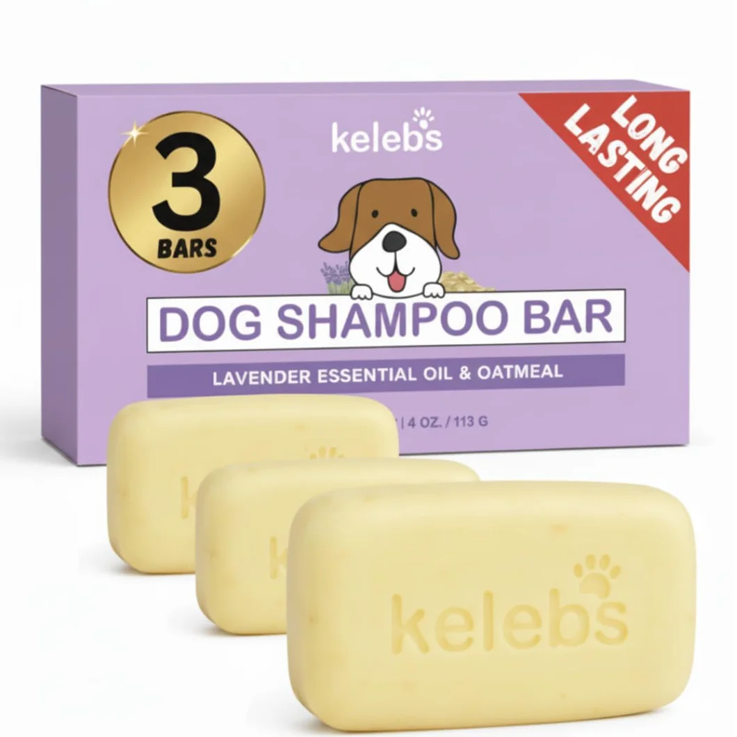 Kelebs Shampoing Chien et Chiot Naturel Anti Démangeaisons Anti Puces Anti Stress a la Lavande Huiles Essentielles Aux Flocons D'Avoine Bio Peau Sensible Anti Odeurs Biodegradable 3 Pieces