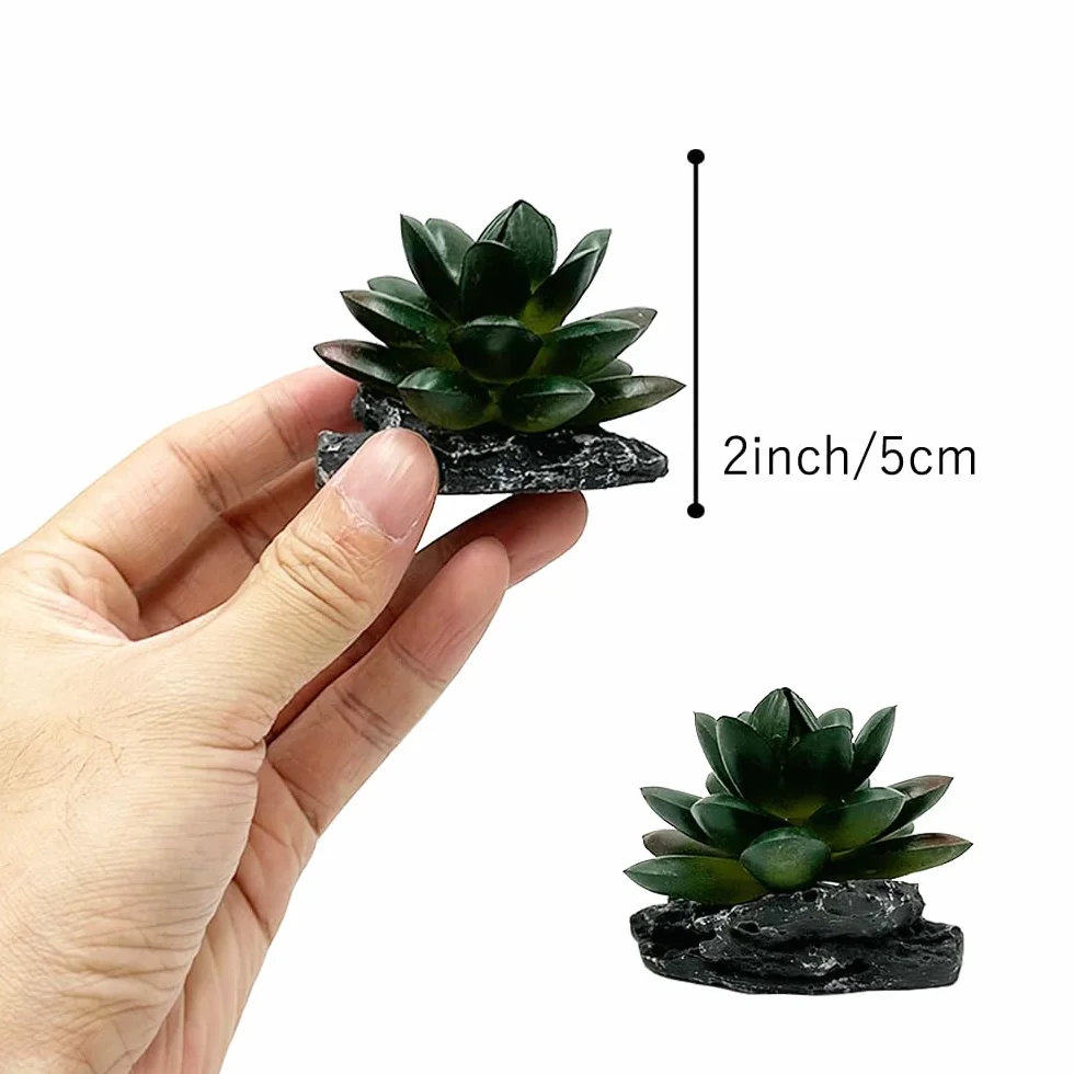 Plantes artificielles pour reptiles, terrarium, décoration de terrarium, désert, forêts tropicales, lézard, dragon barbu, caméléon, gecko, serpent, habitat amphibien, cachette, tortue (vert foncé, lot