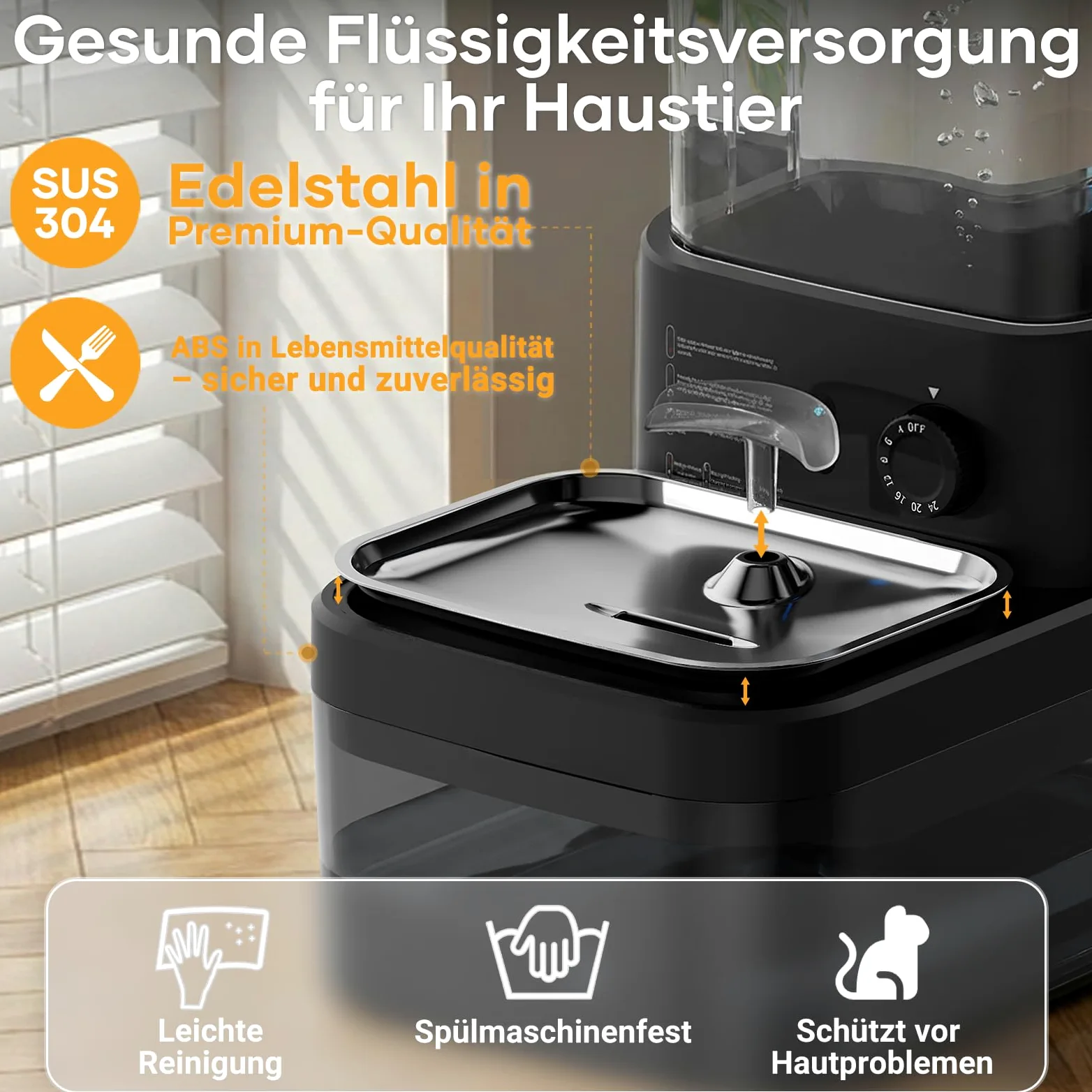 Fontaine a Eau pour Animaux sans Fil et sans Filtre | Séparation de l'Eau Propre et de l'Eau Usée, Bol en Acier Inoxydable, Batterie 4000mAh, Grande Capacité 3L, Noir