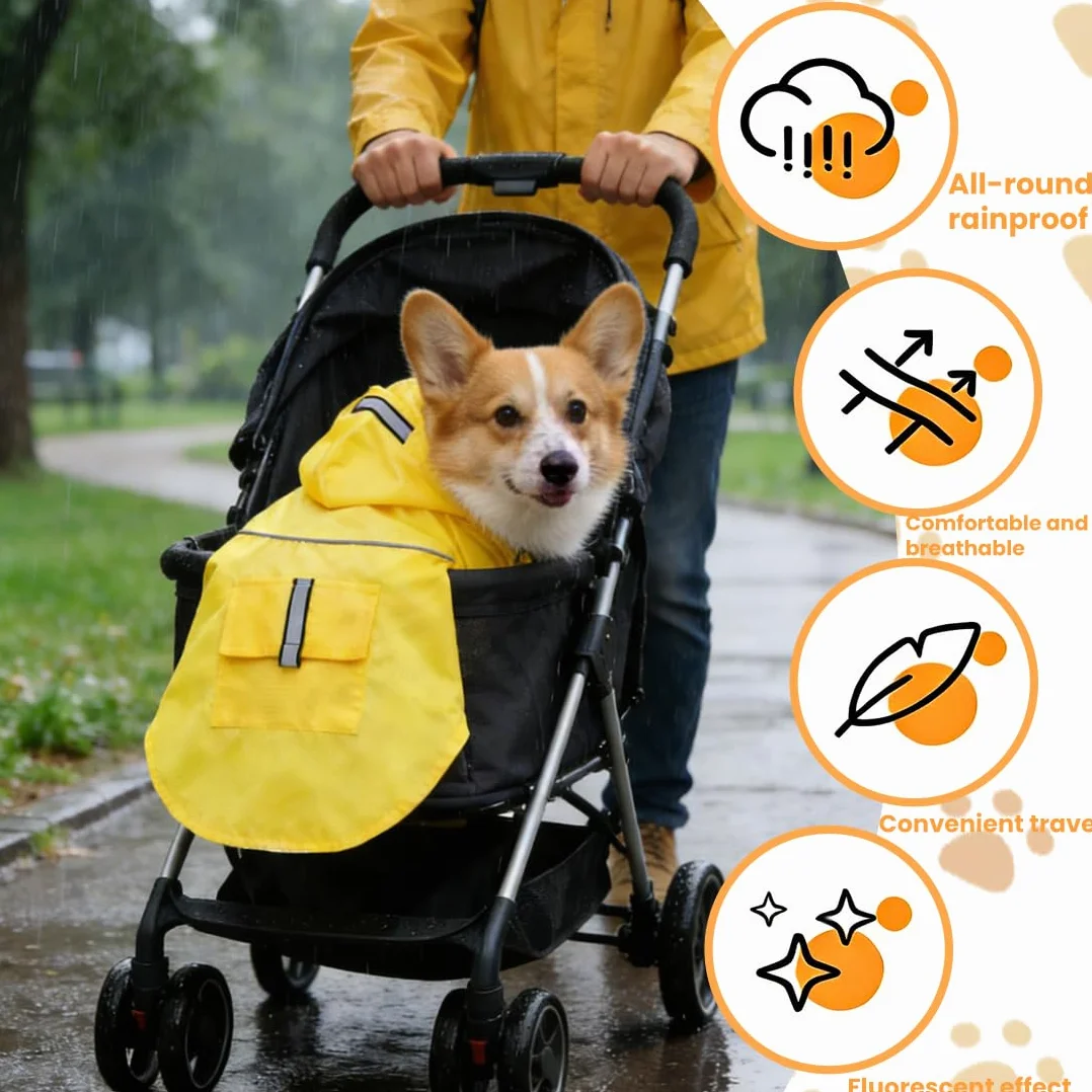 Manteau de Pluie pour Chien avec Chapeau Bandes Réfléchissantes L Jaune