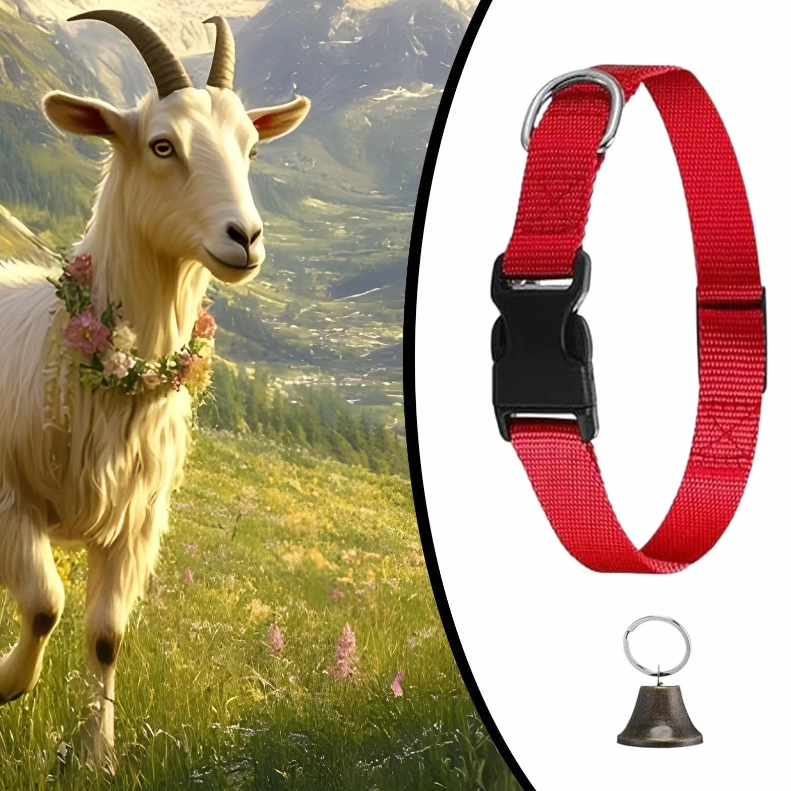 Collier de Chèvre Réglable en Nylon pour Mouton, Cloche d'Alpage Sonore Anti-Perdition pour Vaches, Chèvres