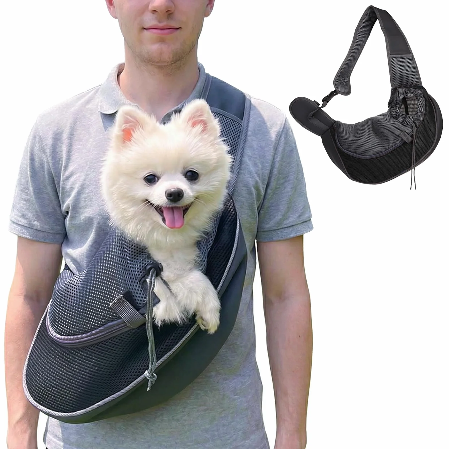 Sac de Transport pour Chien Chat Réglable Bandoulière Mains Libres Portable Animal de Compagnie Extérieur Voyages Marche Noir