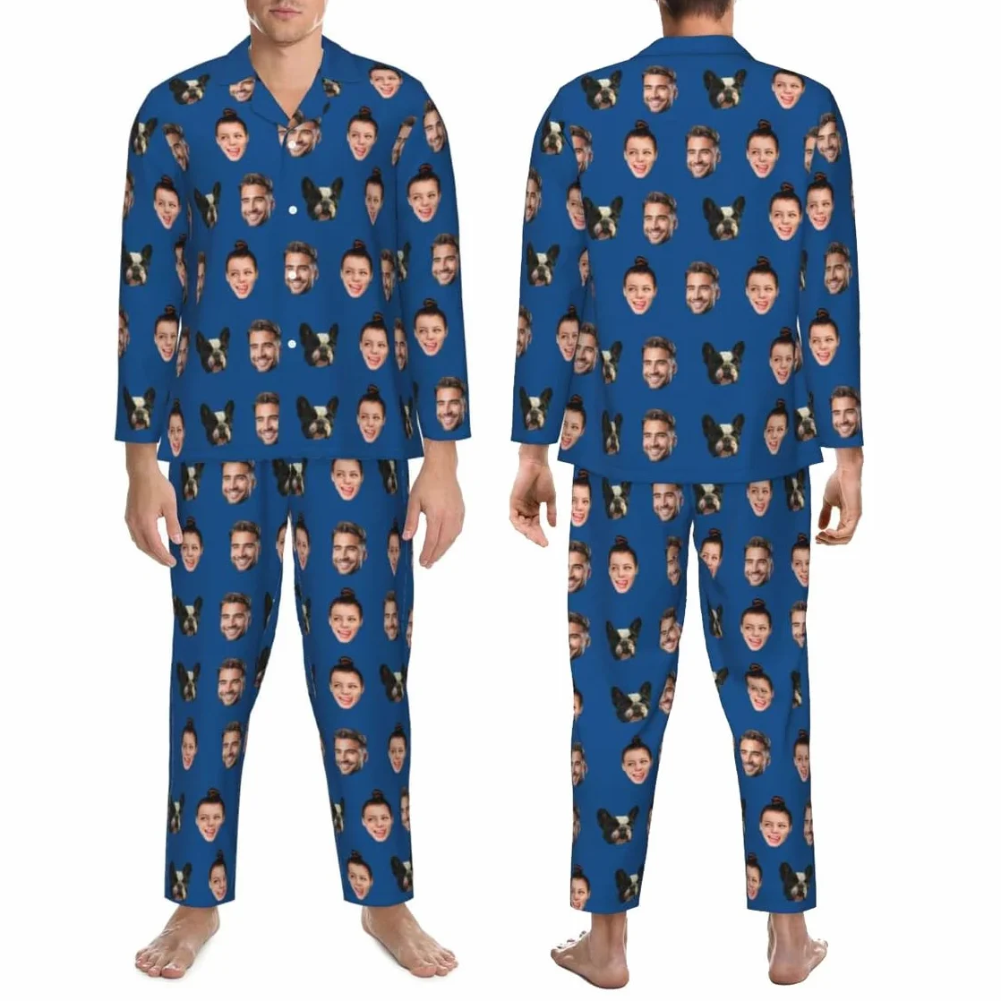 Pyjamas Personnalisés avec Photo Visages Chiens Chats Tenue Famille Assortie Anniversaire