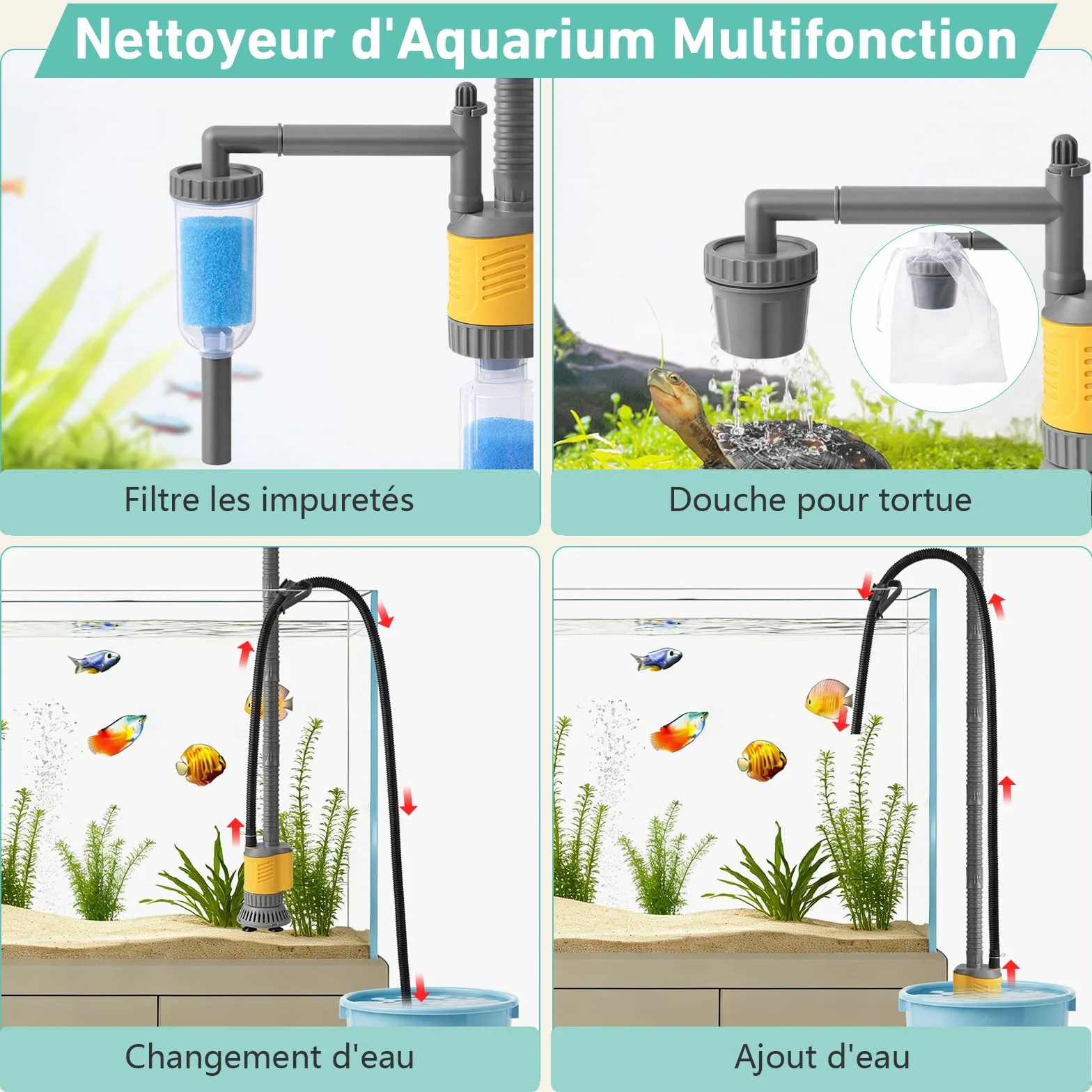 Aspirateur Électrique Aquarium 1200LPH Nettoyage Gravier 20W Amovible