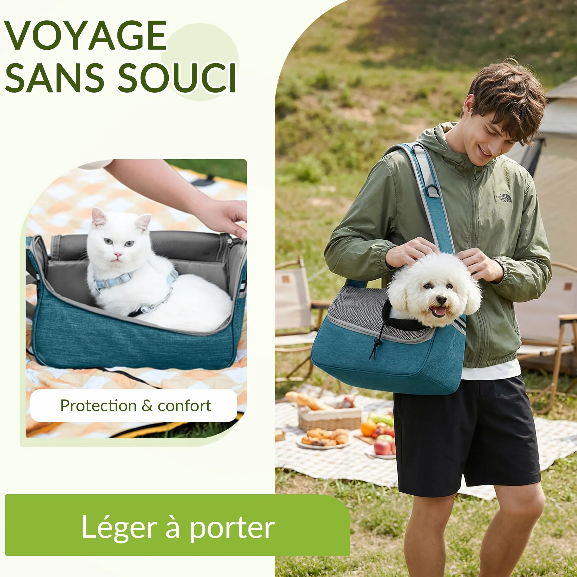 ALLSOPETS Sac de Transport Respirant pour Petits Chiens et Chats, Bandoulière Ajustable, Poche Latérale, Bleu Ciel