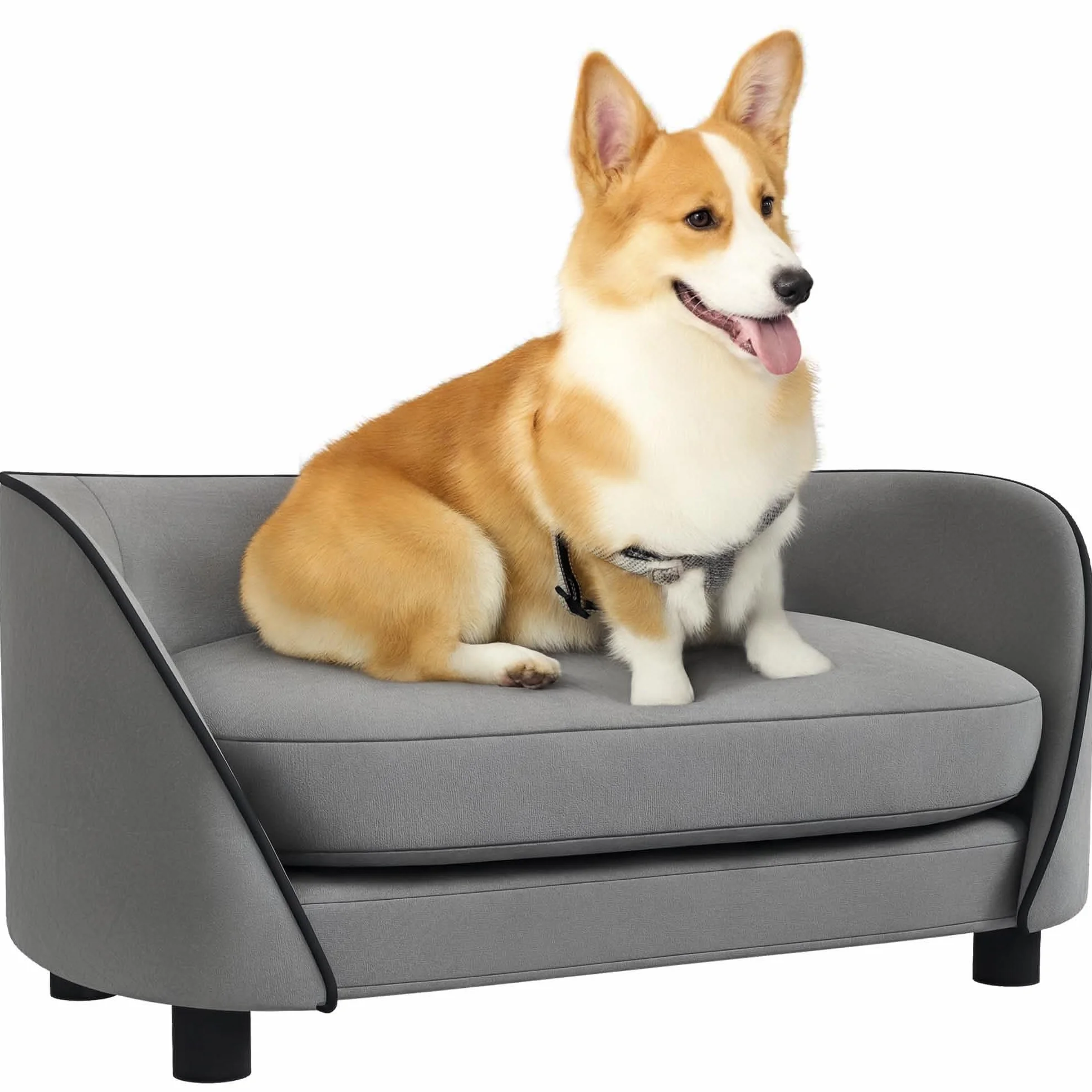 PawHut Canapé pour Chien en Velours néerlandais, Coussin Doux, Housse Amovible et Lavable, pour Petite à Moyenne Taille, Gris
