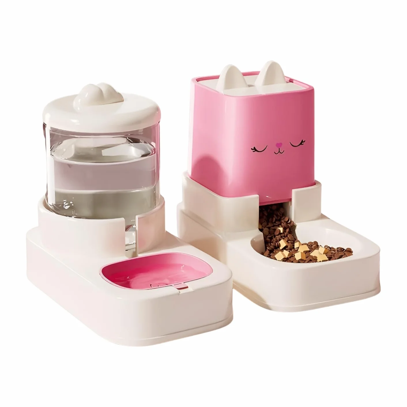 Gamelle Chat Automatique avec Distributeur d'Eau 2,2 l + 1,8 l Rose
