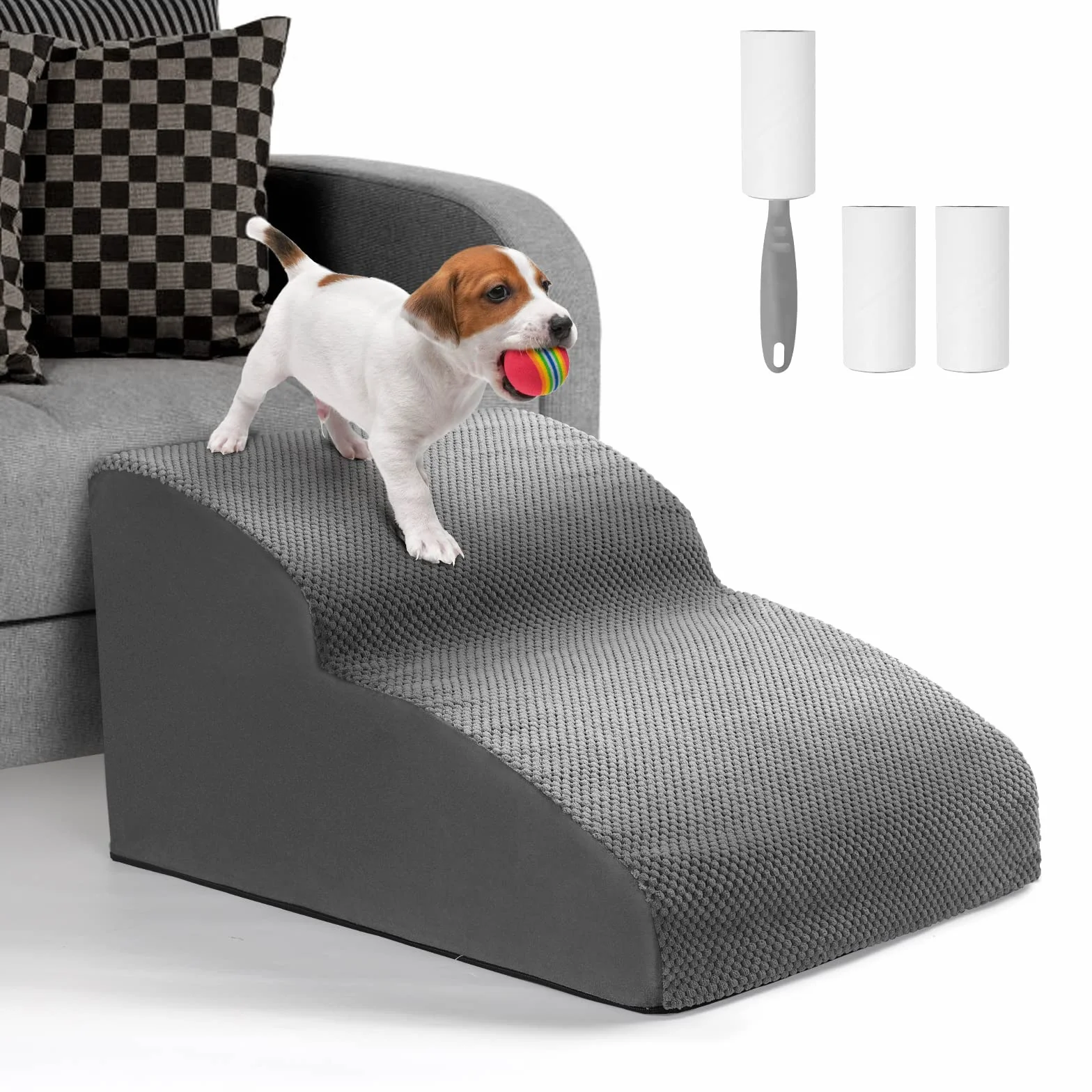 Lannvan Escalier pour Chien 2 Marches - Escaliers Animaux Éponge - Rampe Chien Chat Housse Tissu Amovible Lavable
