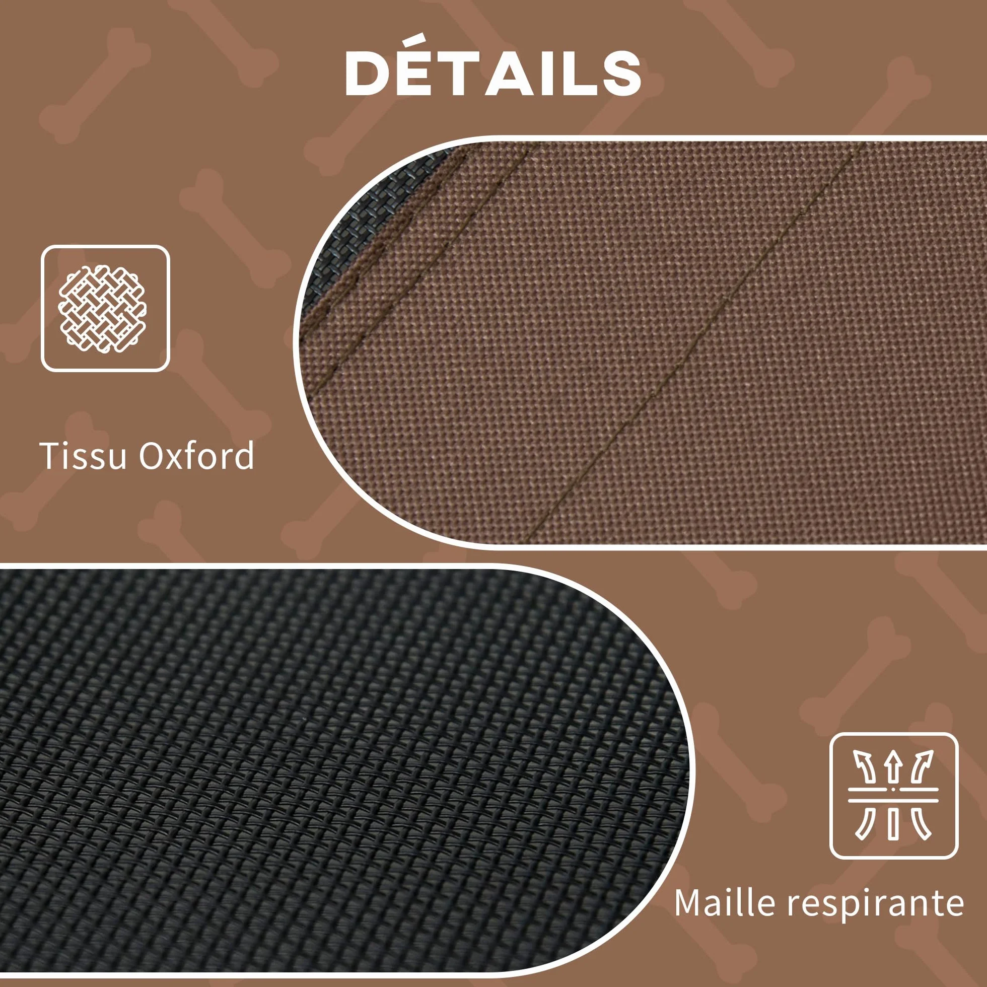 PawHut Lit pour Chien Chat sur Pieds Grand Confort Velum Anti-UV Tissu Oxford Micro-perforé + Parasol + Sac de Transport Inclus Marron Noir