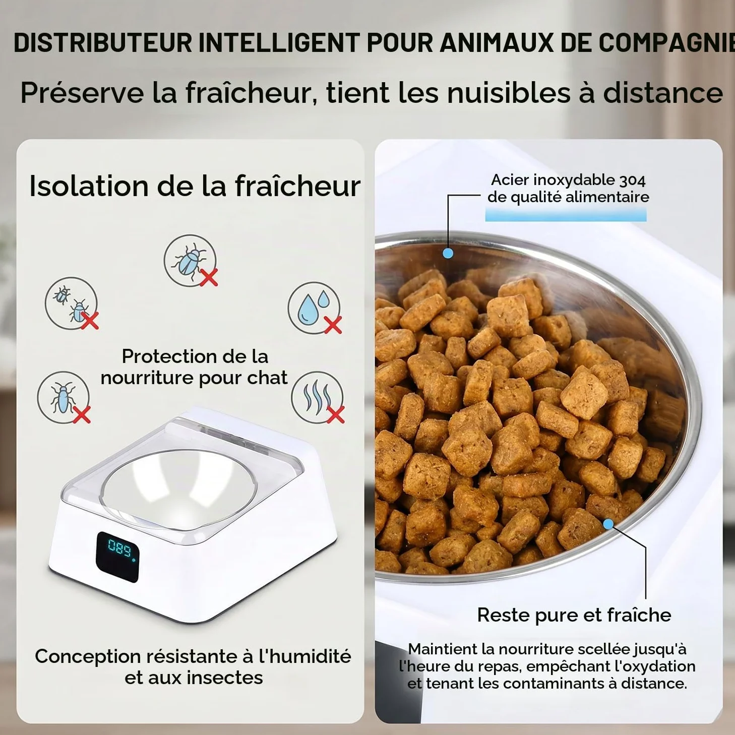 Mangeoire automatique pour chats, 350 ml, avec capteur infrarouge, gamelle automatique avec couvercle à charnière, pour chiens et chats de petite et moyenne taille, pour nourriture humide et sèche