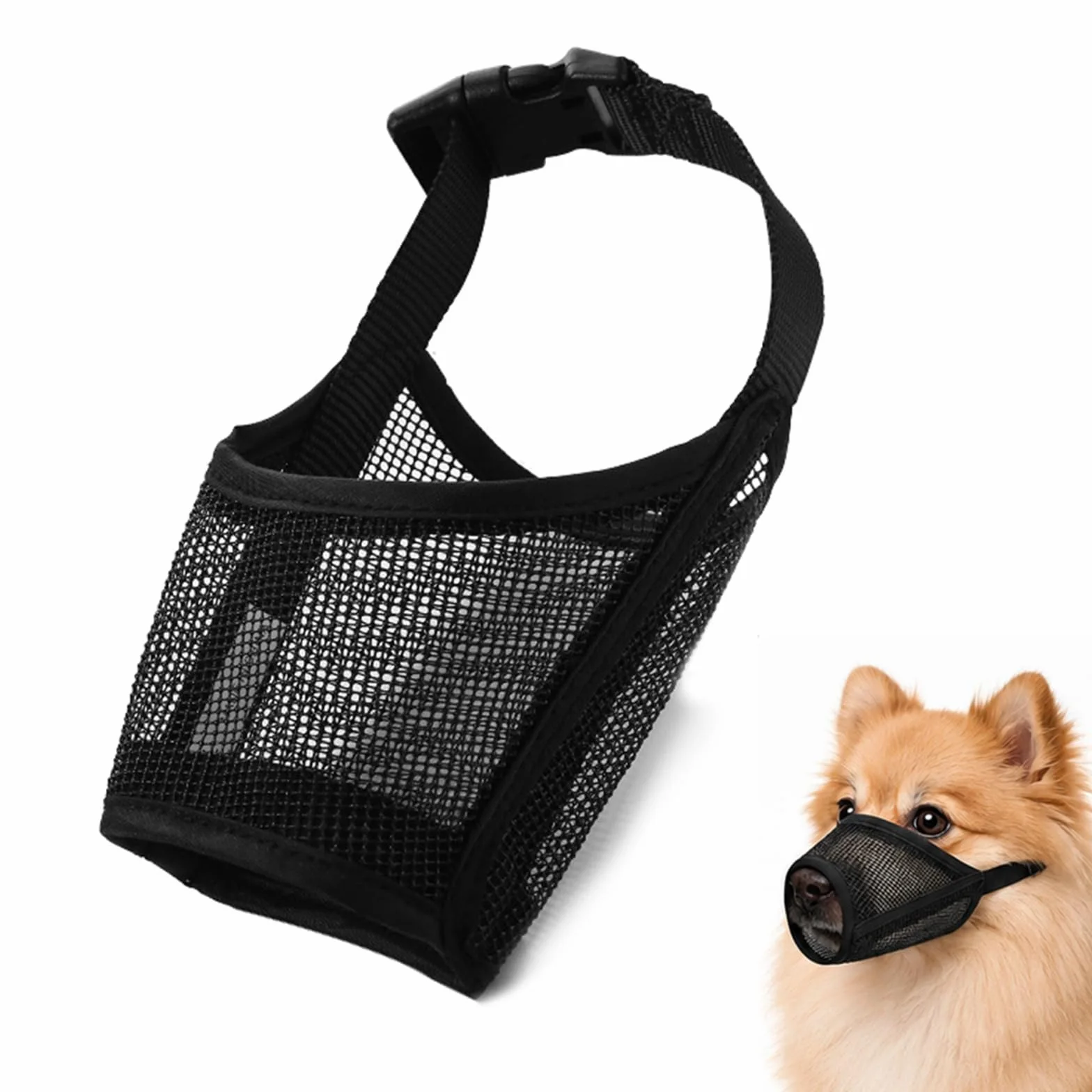 Muselière pour Chien Noir, Ajustable pour Petit Chien 6-12 kg, Respirante avec Trou pour Haleter et Boire, Anti Morsure, pour Promenade Toilettage et Vétérinaire
