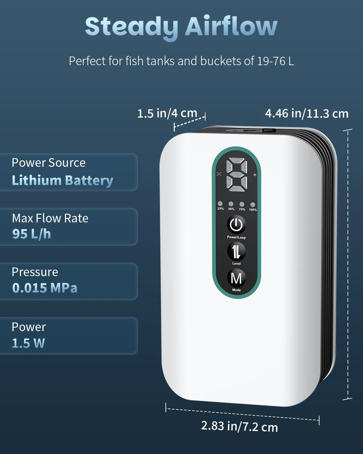 Pawfly Pompe à Air d'Aquarium Rechargeable 19-380 L Aérateur Portable Ajustable Pêche Transport