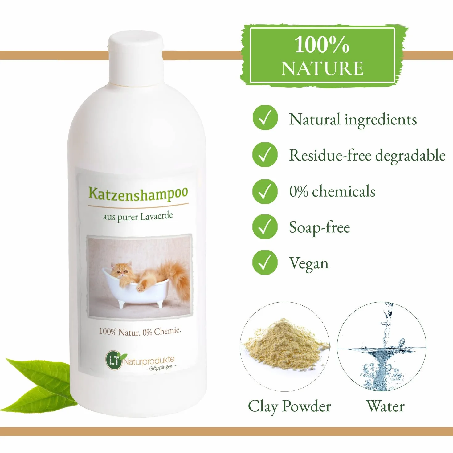 Shampoing pour Chat Bio Hypoallergénique Anti-démangeaisons au Ghassoul Marocain 500 ML