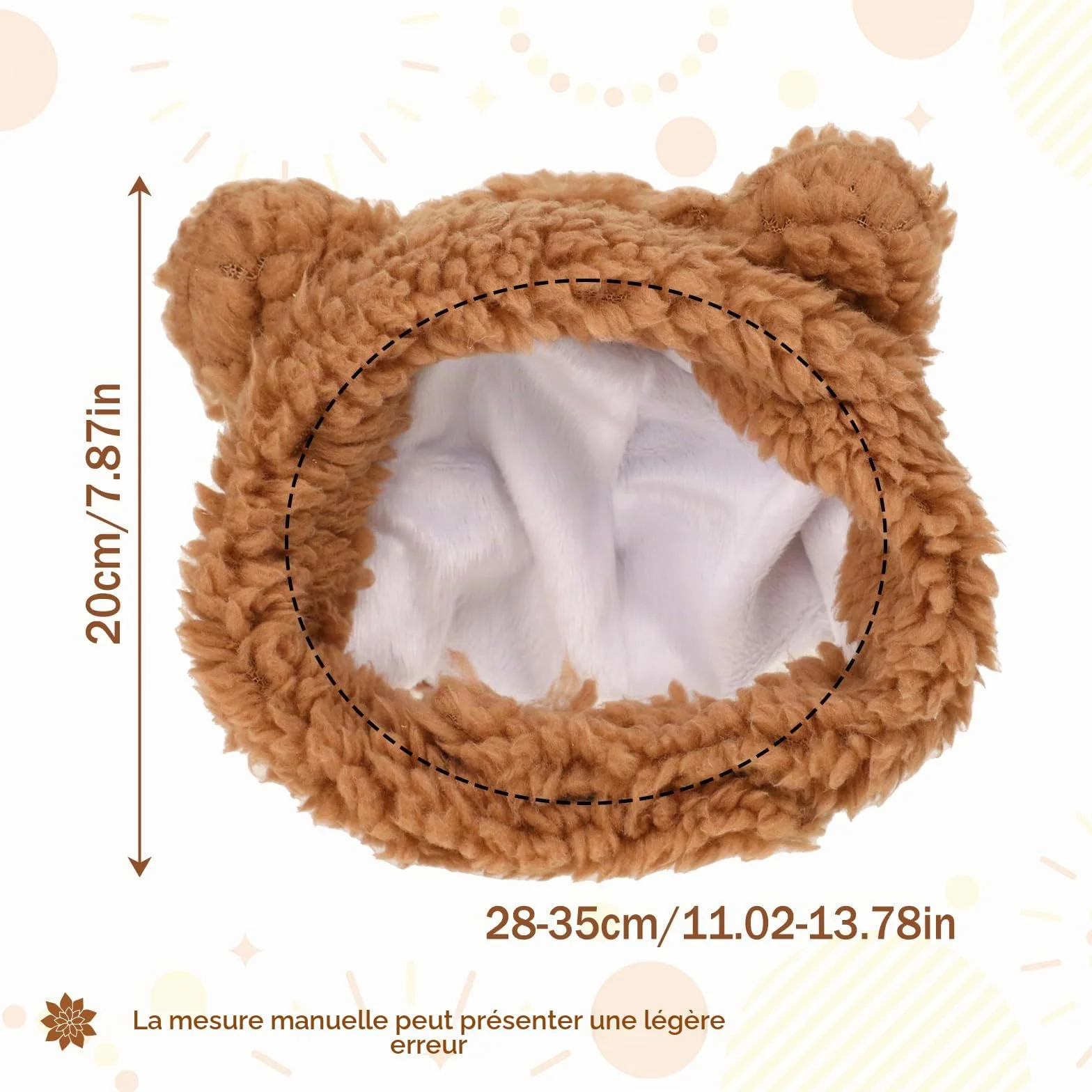 Bonnet d'hiver mignon pour chats chaud doux réglable marron