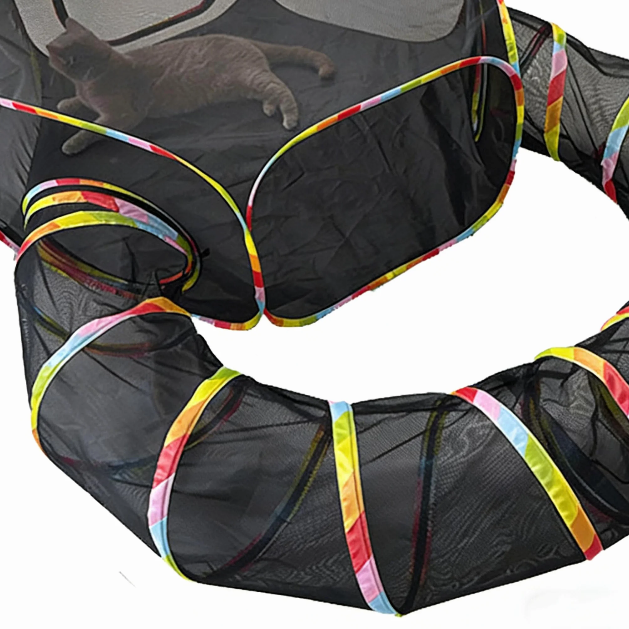 2-en-1 Tunnel pour Chats et Parc de Jeu Pliable, Imperméable, Extérieur Portable pour Jardin