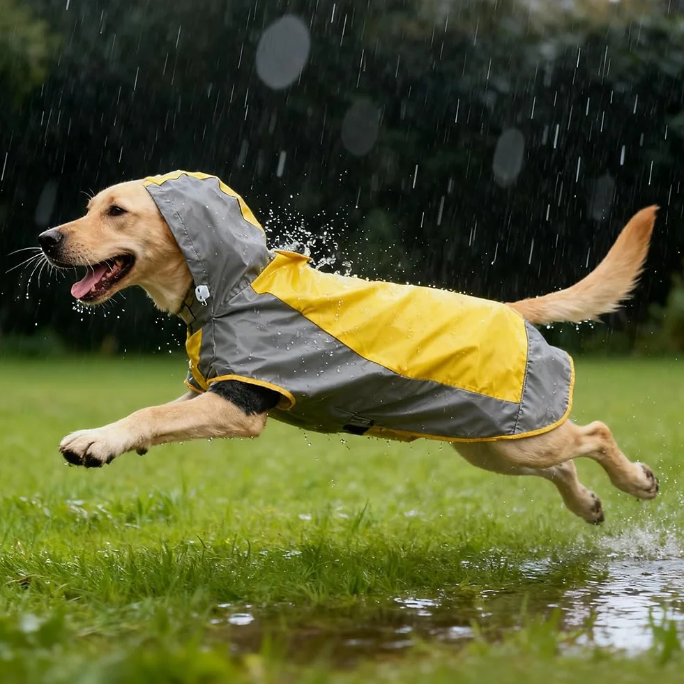 AOOWU Manteau de Pluie imperméable pour Chien avec Bandes réfléchissantes, Veste de Pluie réglable Petite Moyenne Grande Taille