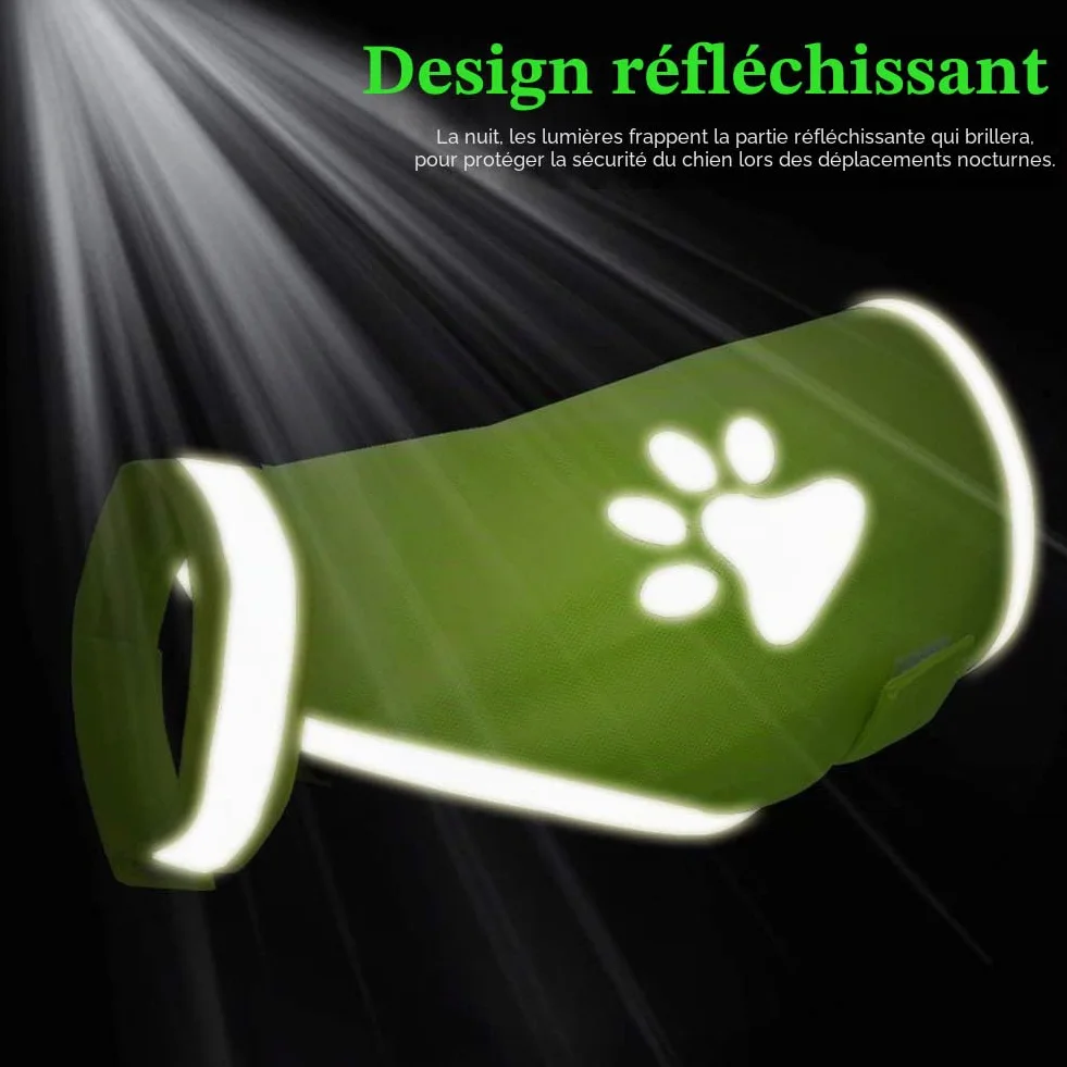 Gilet de sécurité réfléchissant jaune pour chien 5 tailles Haute visibilité taille L