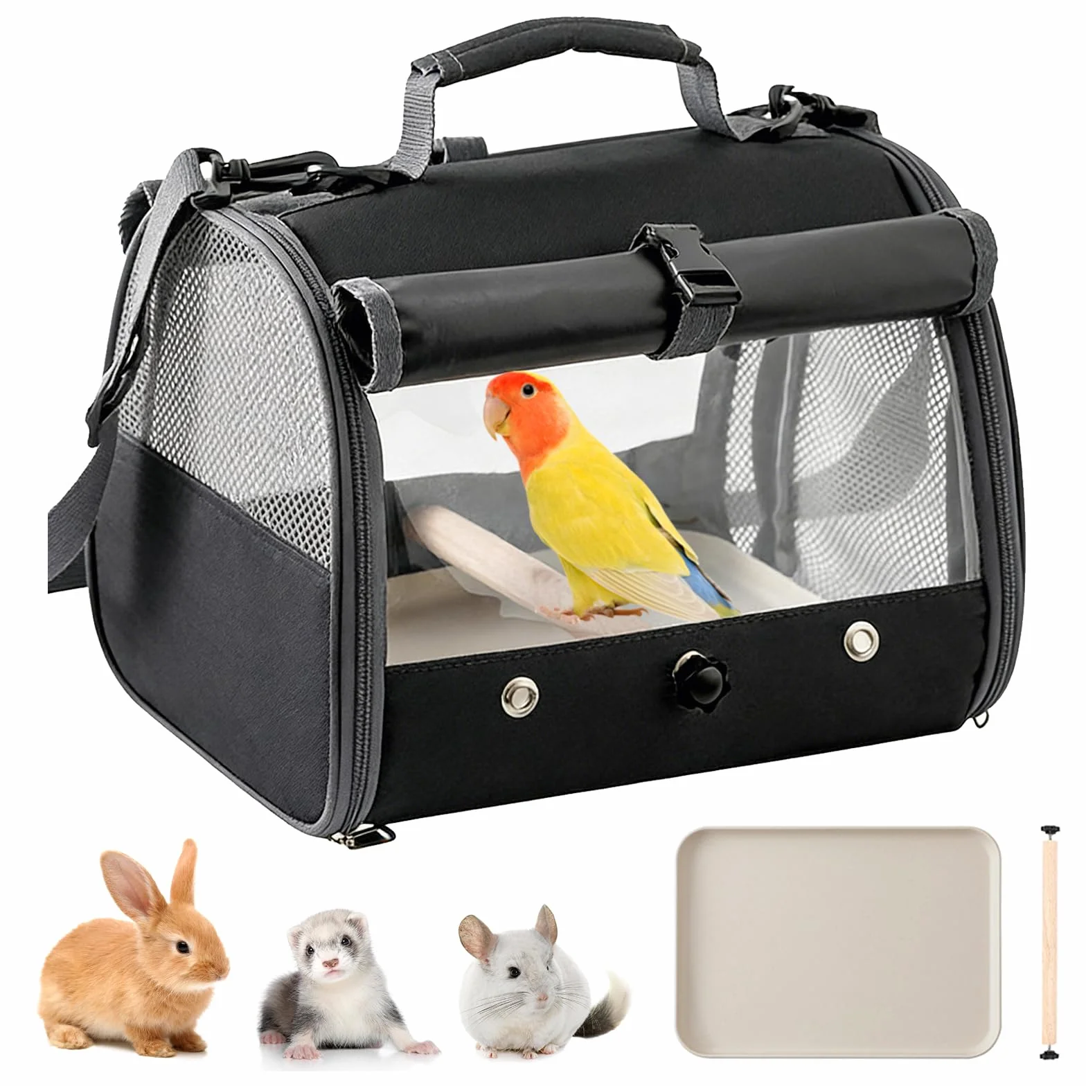 Sac de transport pour perroquets, cochons d'Inde, lapins et oiseaux avec siège debout et plateau