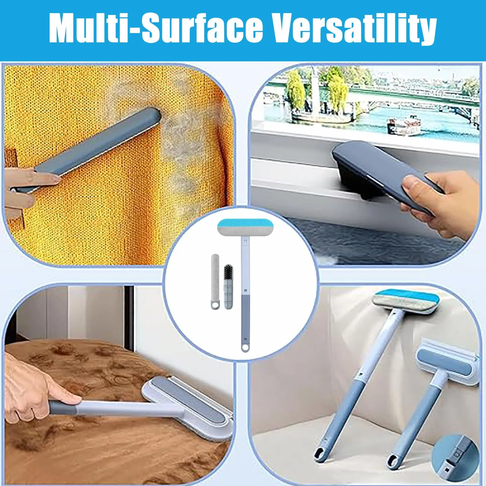 Brosse Anti Poils Animaux 3 en 1 Épilateur Canapé Vêtements Réutilisable avec Brosse Amovible Collecte Automatique