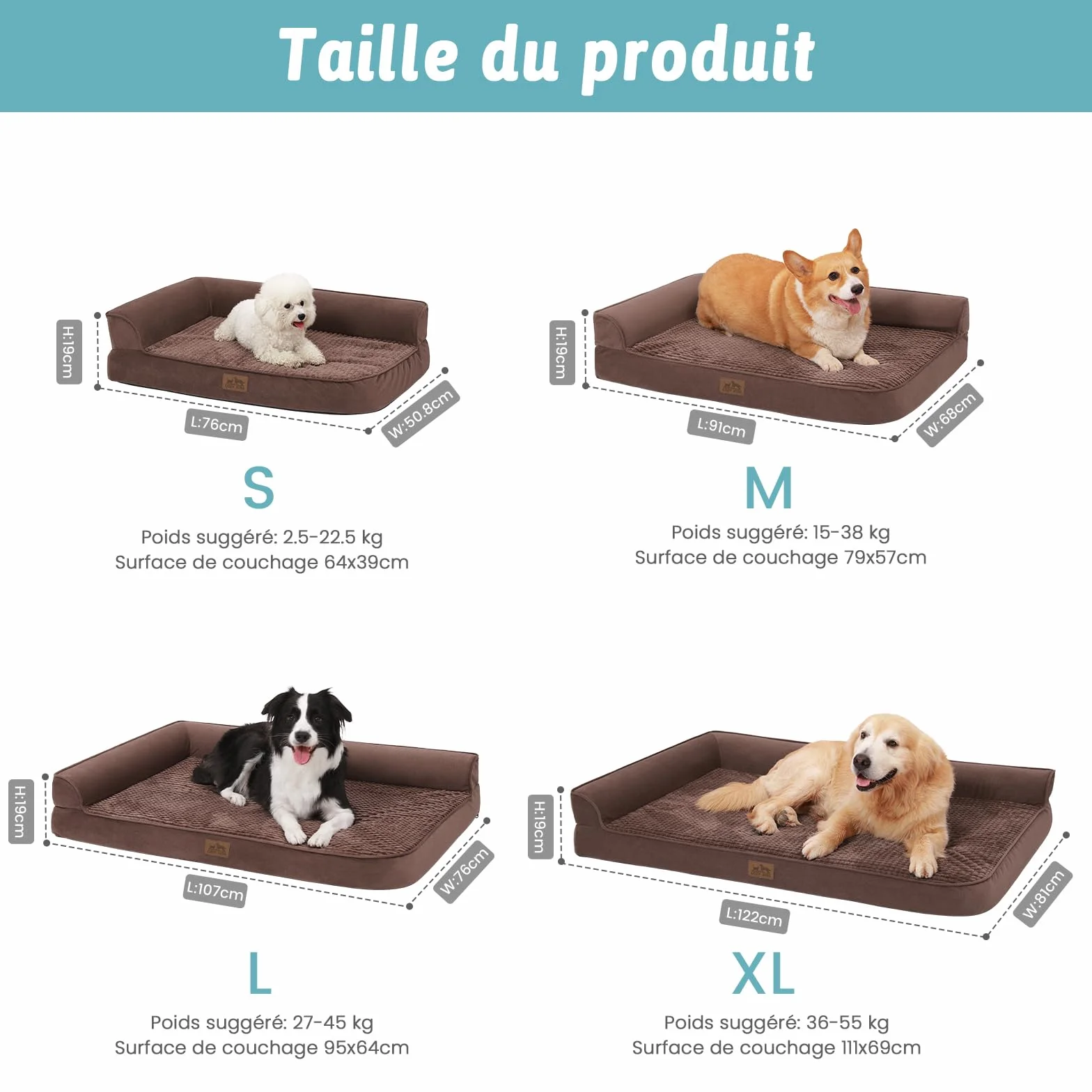 COZY KISS Canapé Chien Orthopedique Dehoussable Grande Taille L 107cm