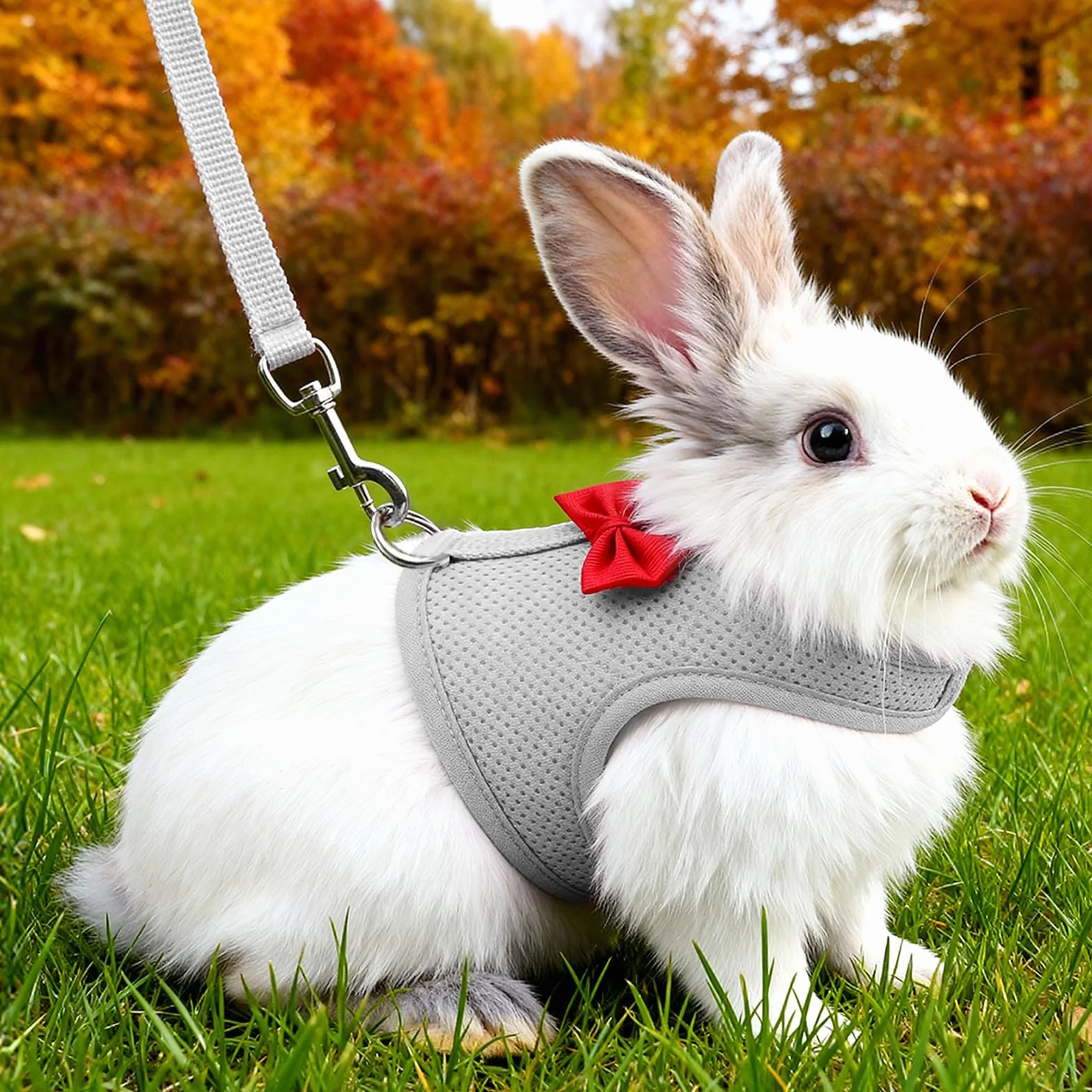 Harnais souple réglable avec laisse élastique pour lapin furet chaton chiot petits animaux gris