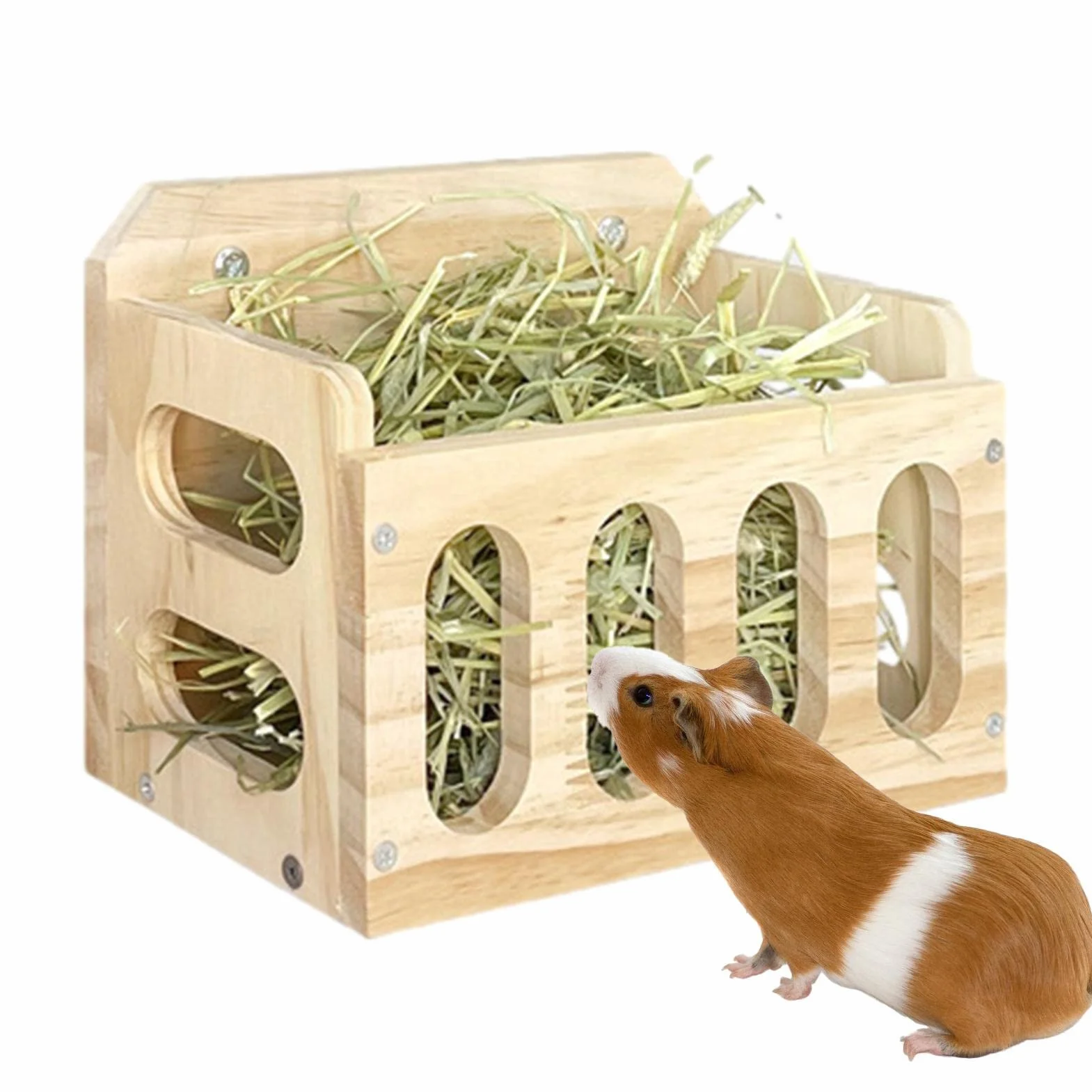 Distributeur de Foin en Bois pour Cochons d'Inde, Lapin et Cobaye - Râtelier à Foin pour Petits Animaux