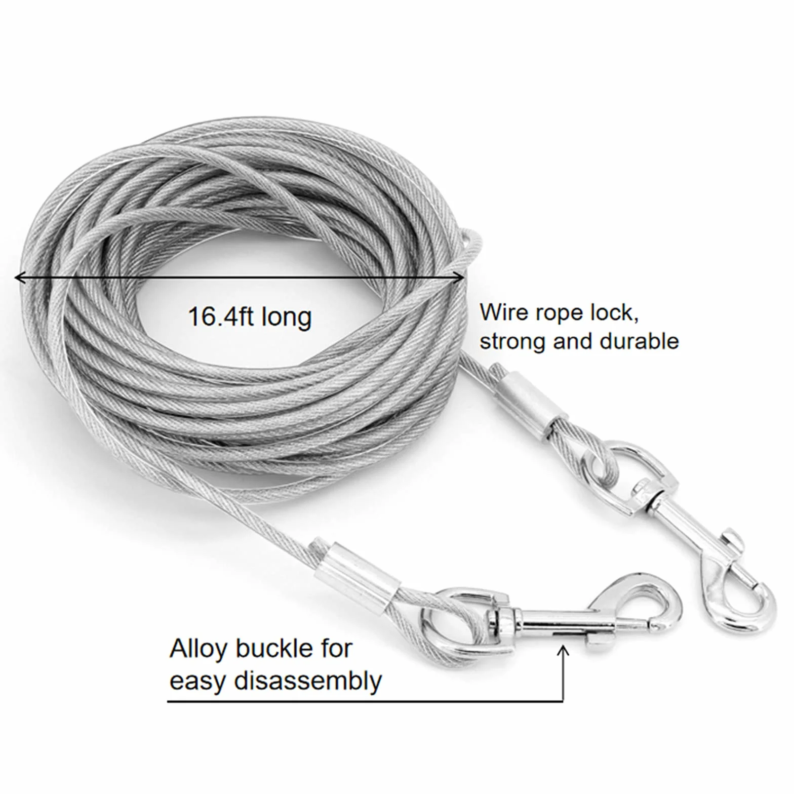 Piquet et câble d'attache pour chien en acier, spirale 40,6 cm, 5 m, extérieur