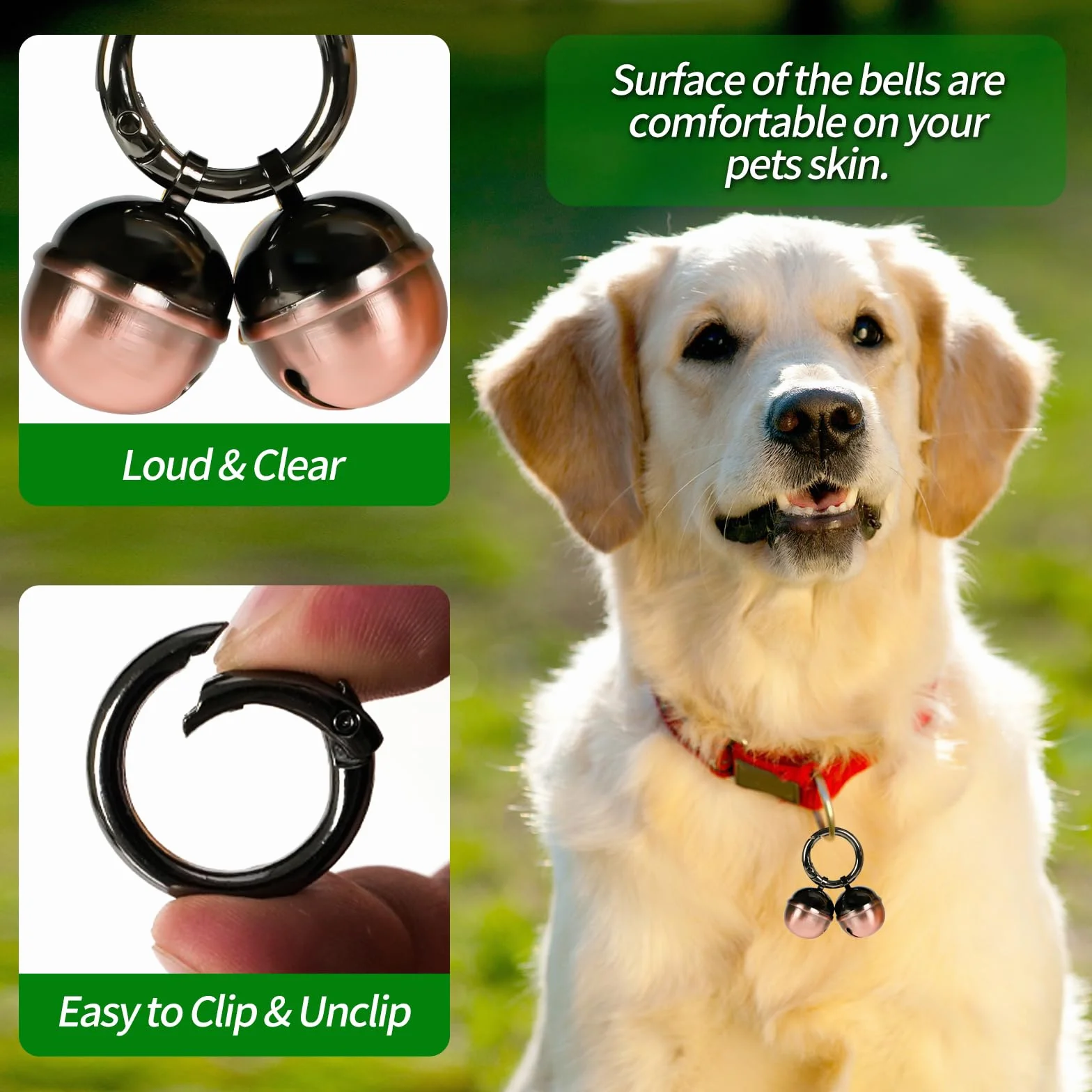 Lot de 2 clochettes extra bruyantes pour collier de chat et chien, laiton durable avec mousqueton pivotant