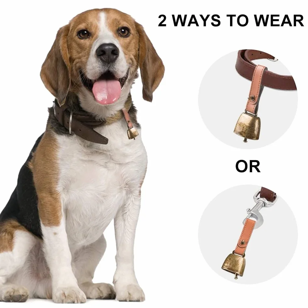 Clochettes de collier pour chien et chat en métal cuivre avec sangle cuir DONGKER