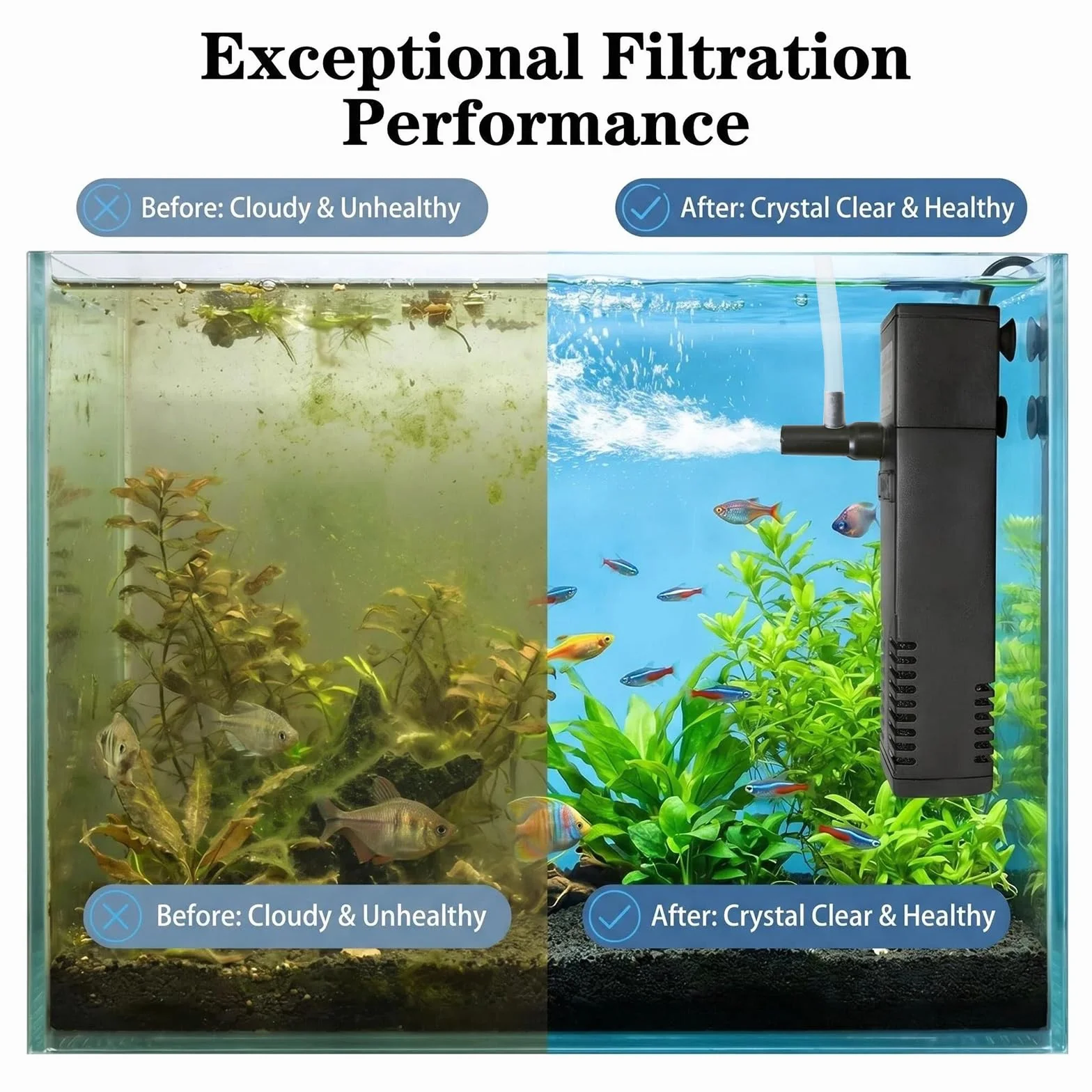 Filtre Intérieur Aquarium 20L-40L 3 en 1 Pompe Double Filtration