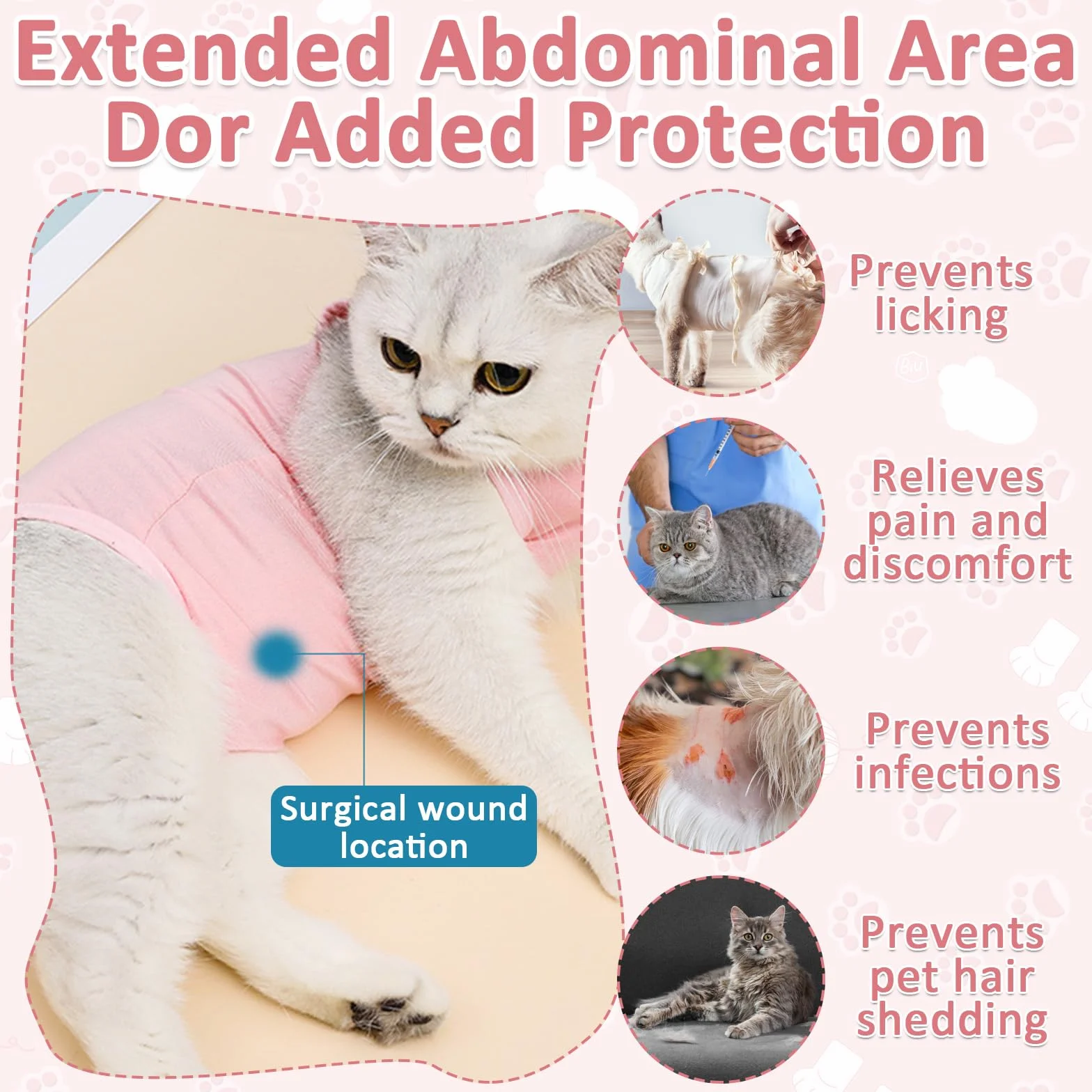 Body Chat Post Operatoire pour Chien Anti-Léchage, Gilet de Récupération Confortable, 2 Pièces, Gris + Rose