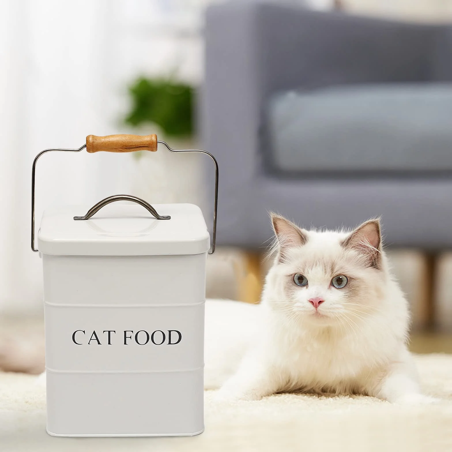 Geyecete Boîtes de Rangement Nourriture Animaux hermétiques Acier Carbone 6L Blanc