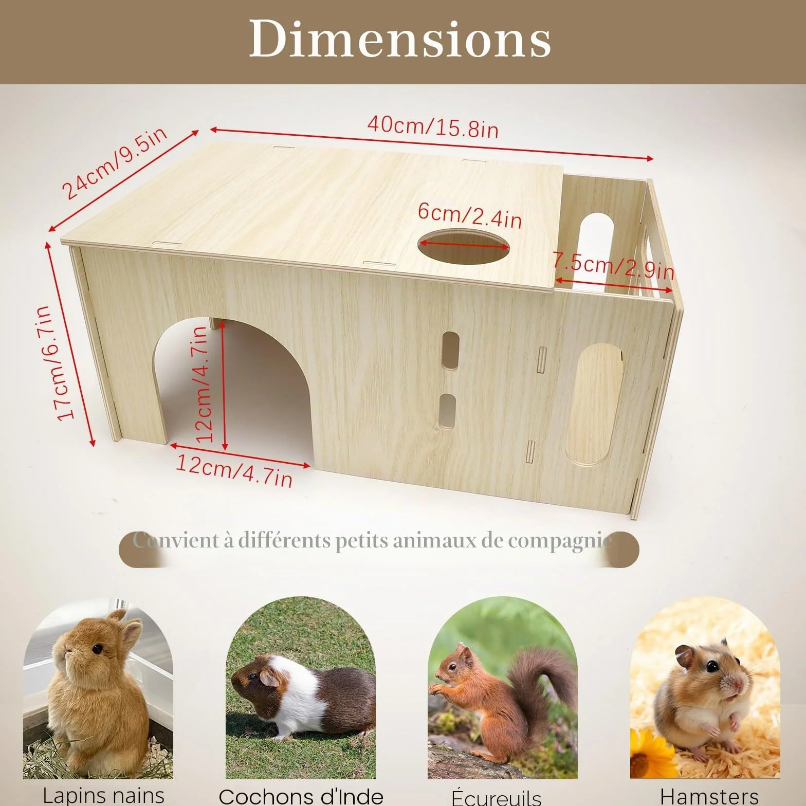 Maisonnette avec Mangeoire à Foin pour Lapin, 2 en 1 Cabane Cochon d'Inde en Bois pour Petits Animaux