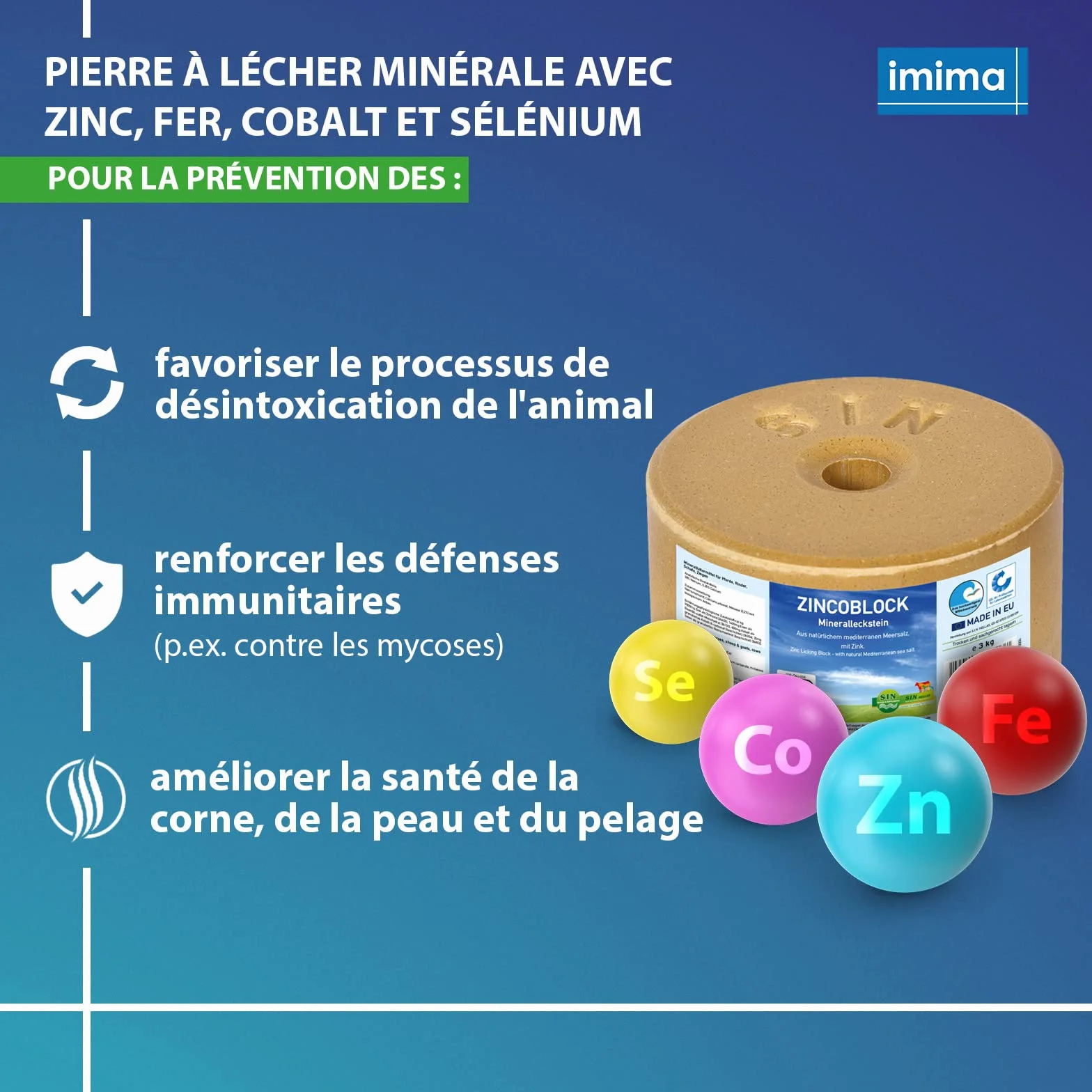 ZINCOBLOCK Lot de 4x3 kg Pierre à lécher minérale pour Chevaux Zinc Fer Cobalt Sélénium sel méditerranéen