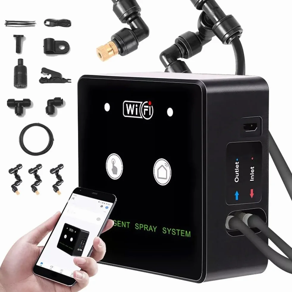 Système de brumisation WiFi pour terrarium avec buses rotatives à 360°, minuterie programmable et télécommande – Brumisateur automatique pour reptile pour contrôle de l'humidité (4 buses)