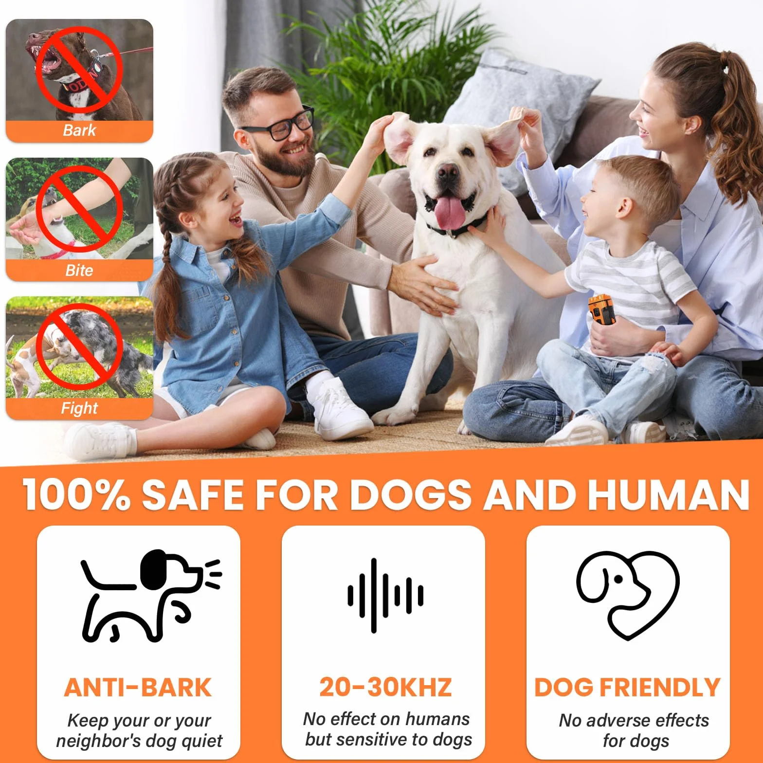 Appareil de Dissuasion à Ultrasons pour Chien, 3 Modes Anti-Aboiement, Portée 10M avec Lampe de Poche