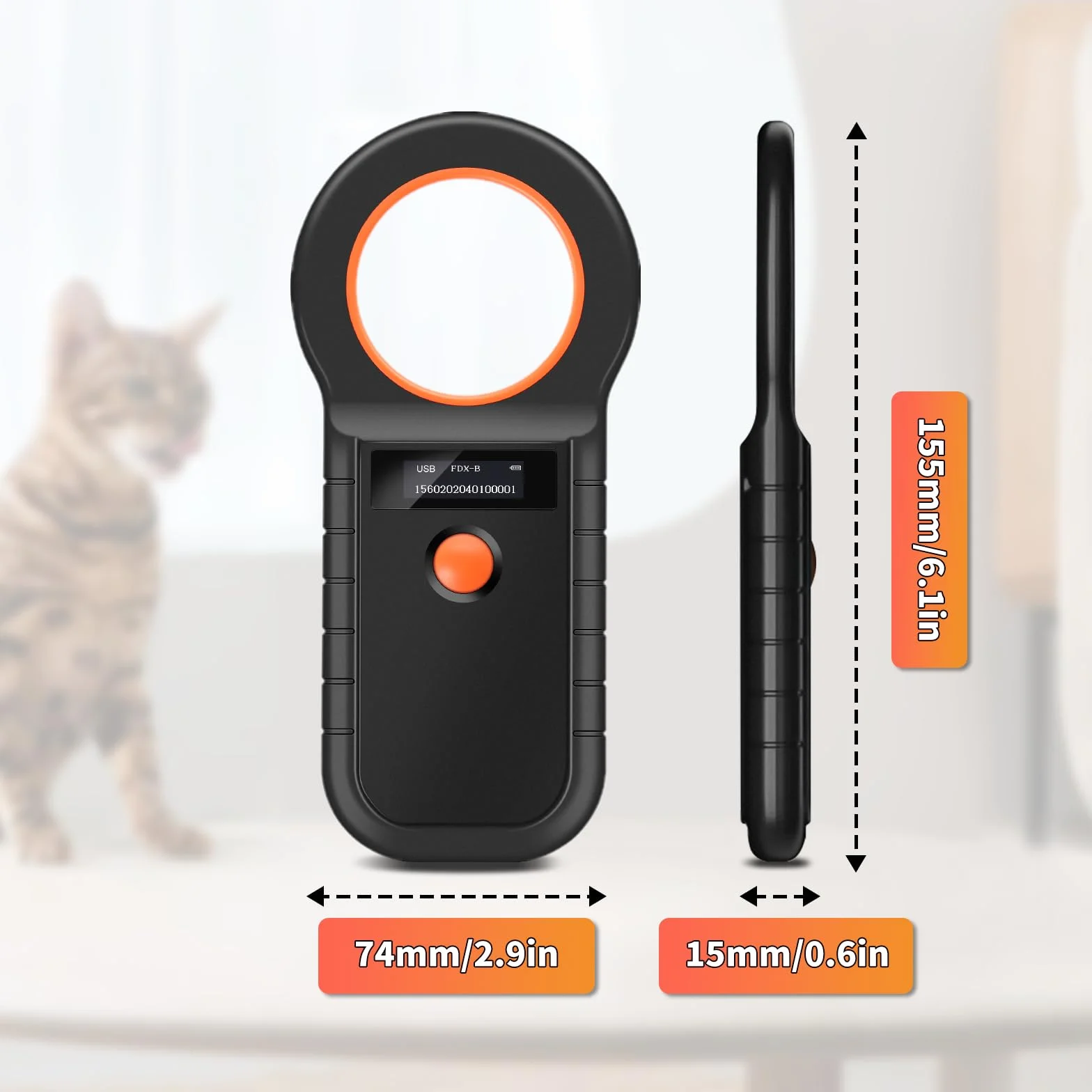 Lecteur de Puces OLED pour Chiens et Chats, Scanner de Micropuces USB Rechargeable EMID FDX-B ISO 11784 11785