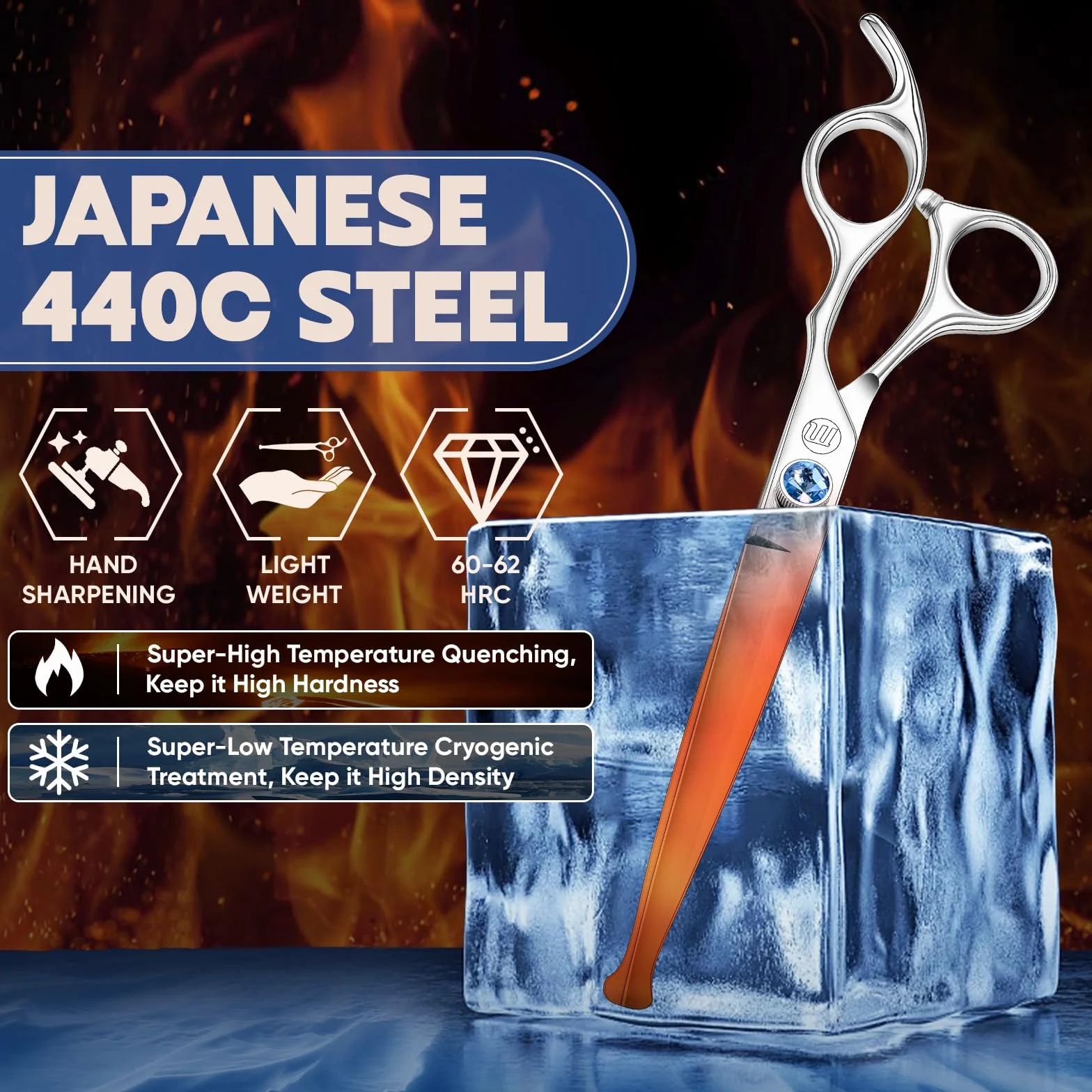 Moontay Ciseaux de Toilettage Professionnels pour Chiens Ciseaux à Fourrure droits pour couper les poils Ciseaux de 7 pouces en acier inoxydable japonais 440C Ciseaux de Toilettage pour Animaux Argent